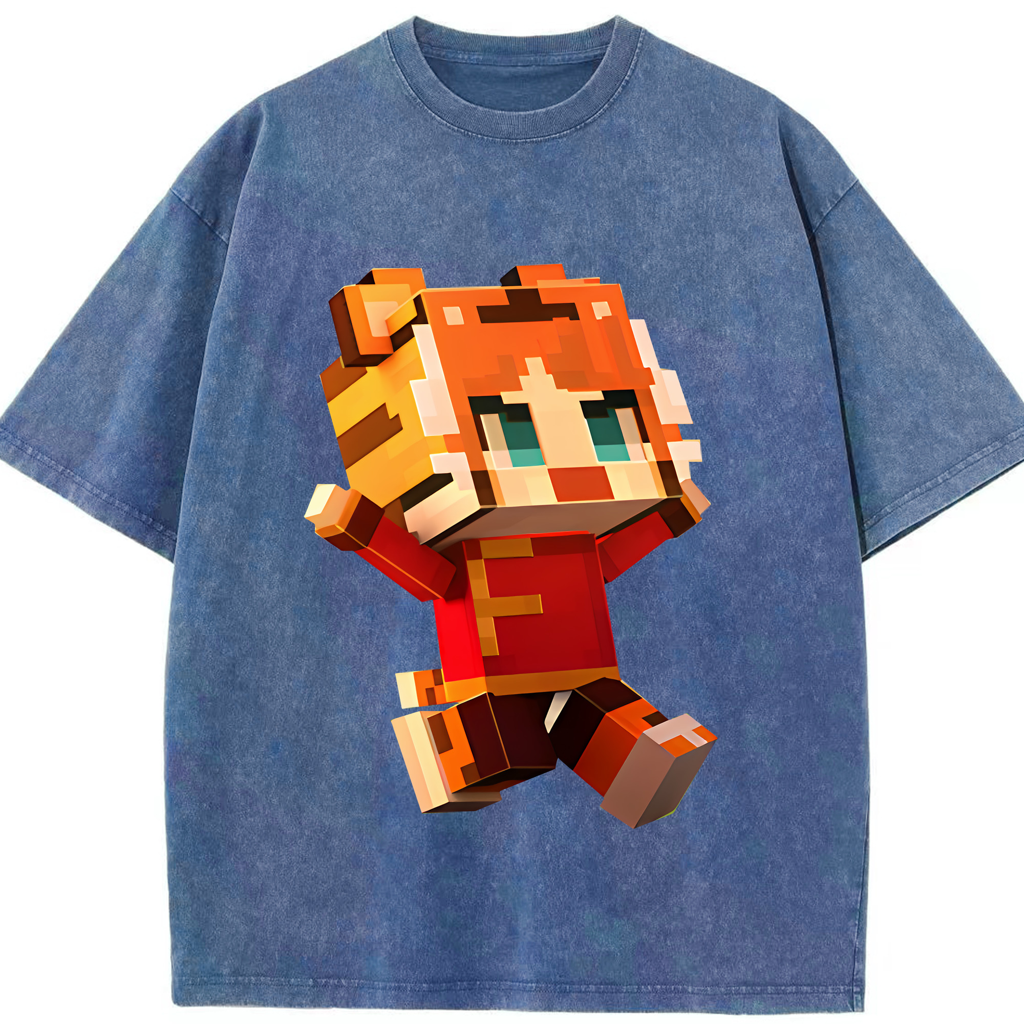 （画像用） マインクラフト ブロックの世界 Minecraft MC Block world 綿100% ヴィンテージ風 半袖Tシャツ（フロントプリント）