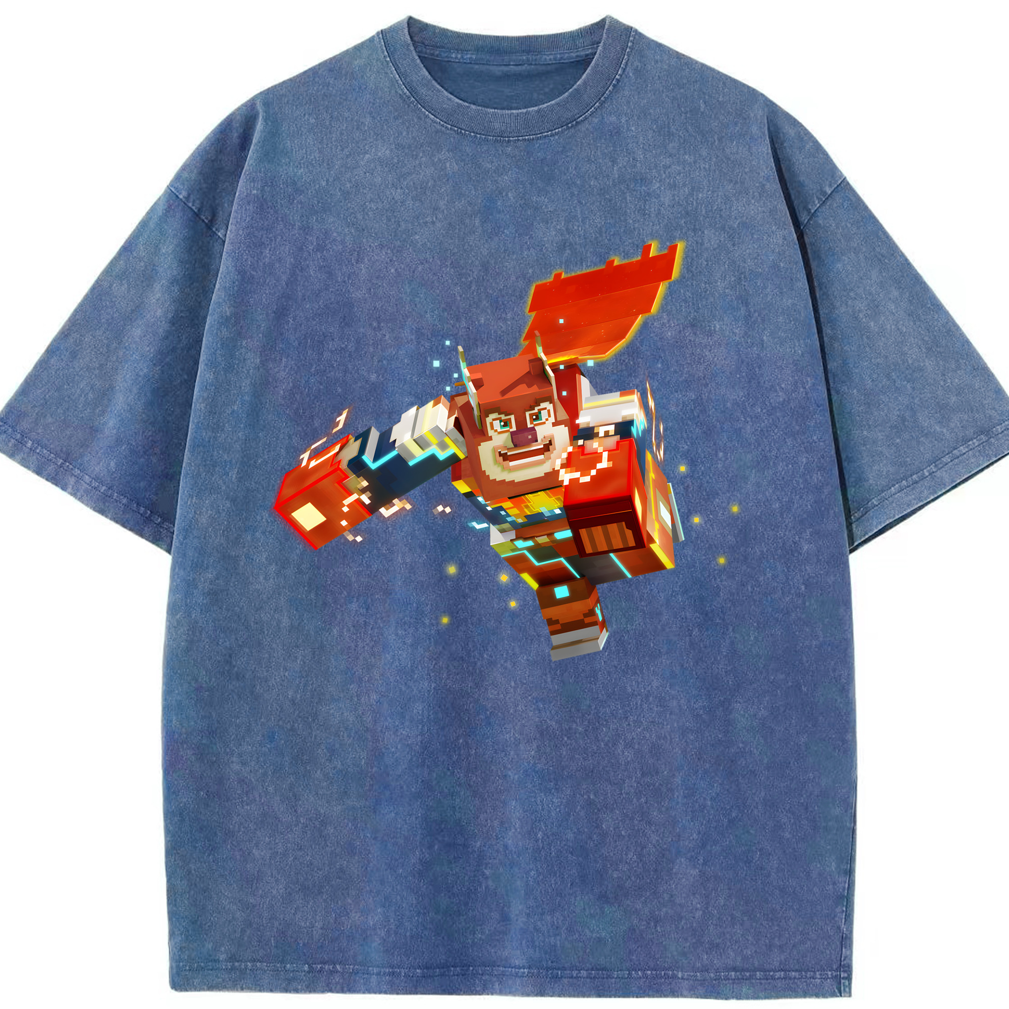 （画像用） マインクラフト ブロックの世界 Minecraft MC Block world 綿100% ヴィンテージ風 半袖Tシャツ（フロントプリント）