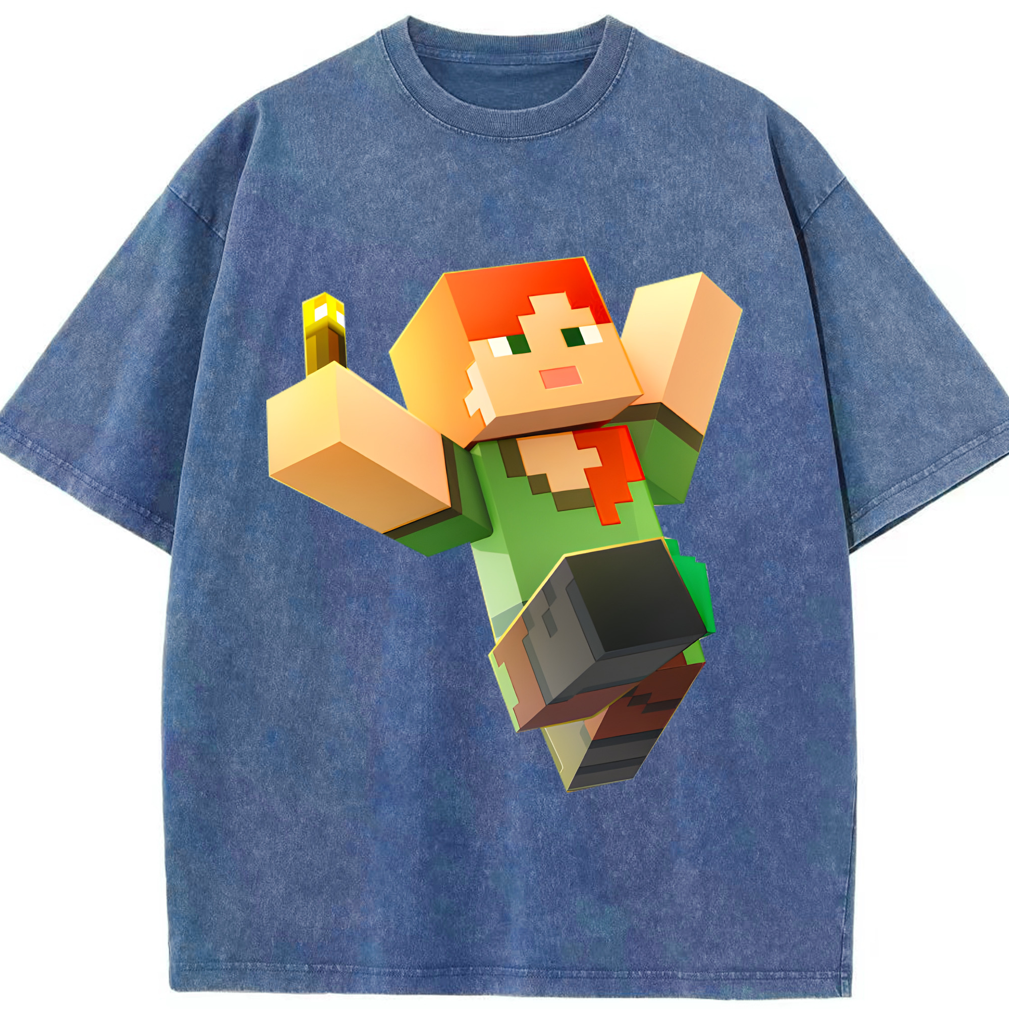 （画像用） マインクラフト ブロックの世界 Minecraft MC Block world 綿100% ヴィンテージ風 半袖Tシャツ（フロントプリント）