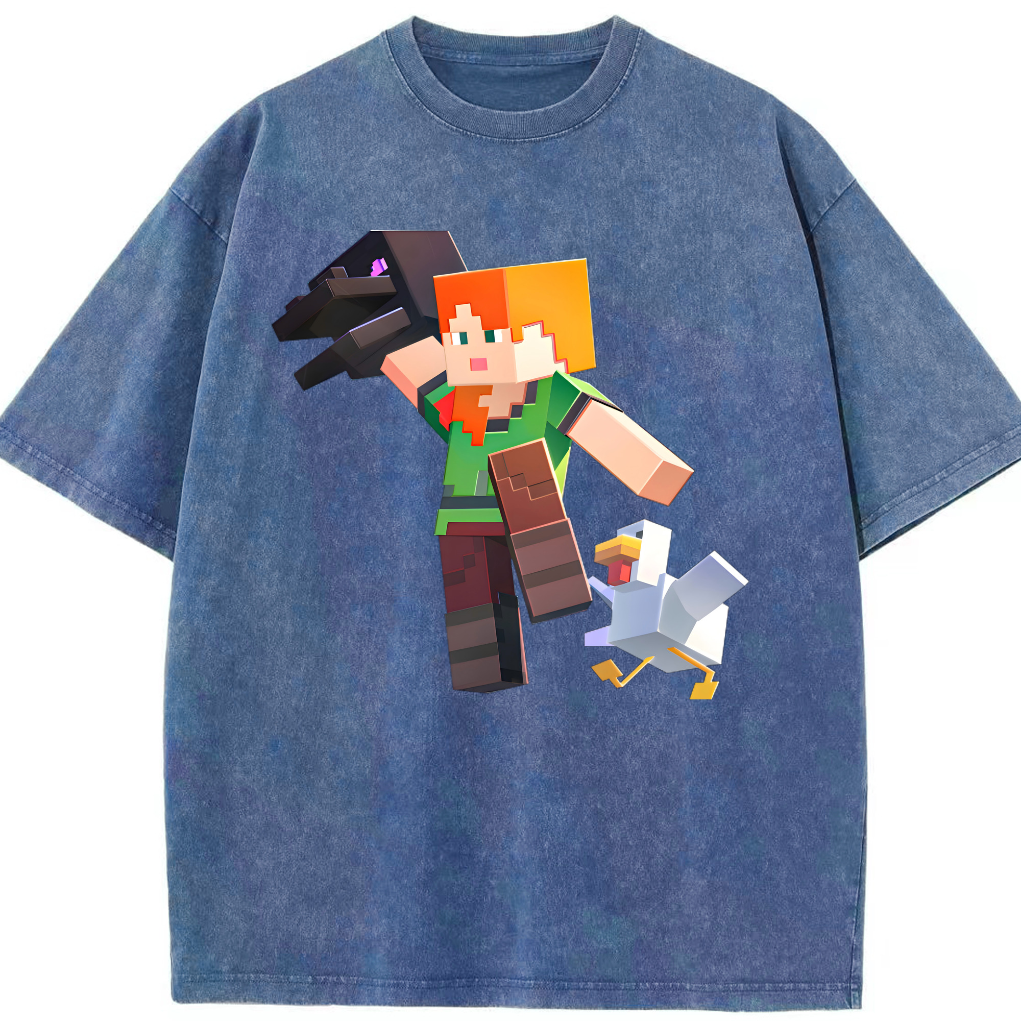 （画像用） マインクラフト ブロックの世界 Minecraft MC Block world 綿100% ヴィンテージ風 半袖Tシャツ（フロントプリント）