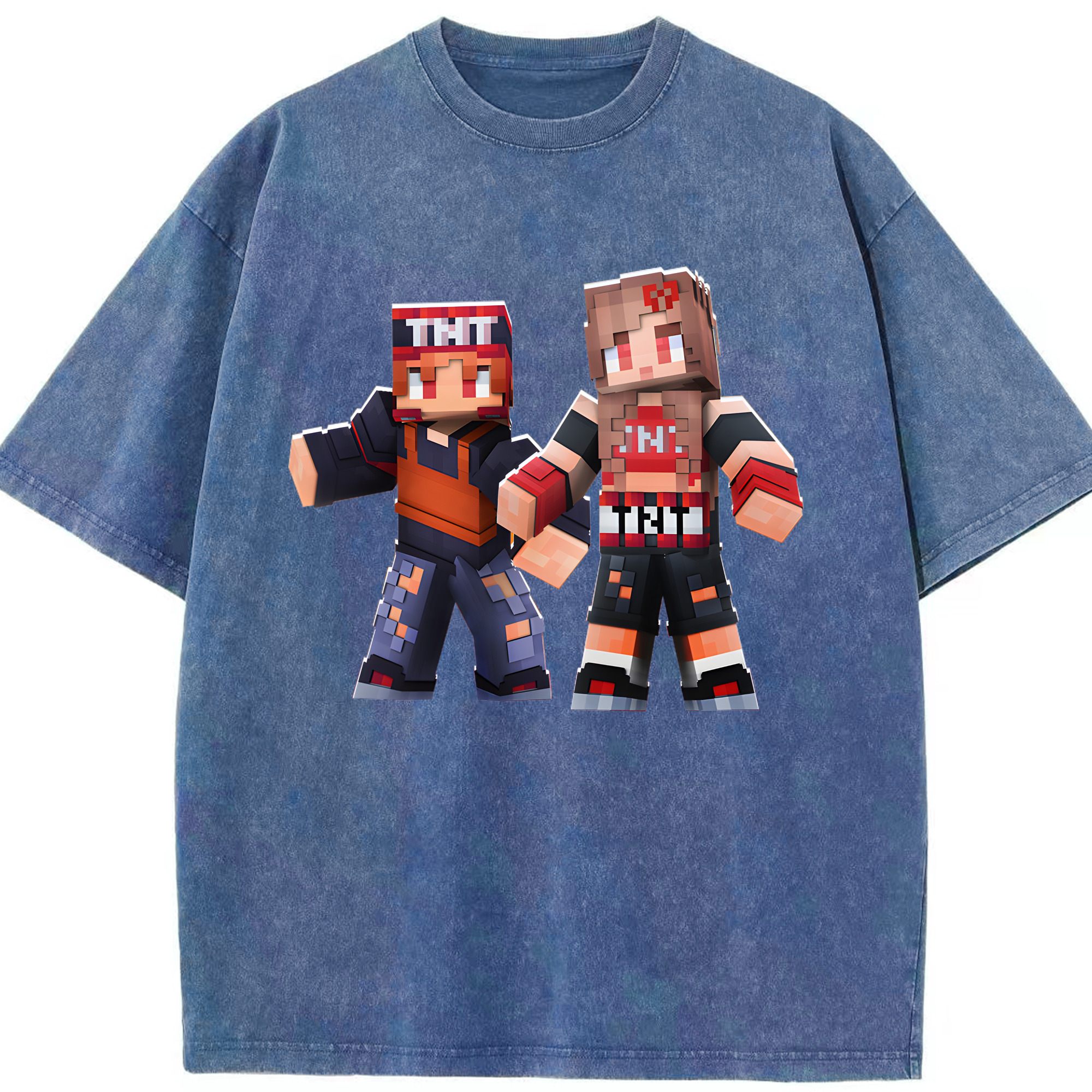 （画像用） マインクラフト ブロックの世界 Minecraft MC Block world 綿100% ヴィンテージ風 半袖Tシャツ（フロントプリント）