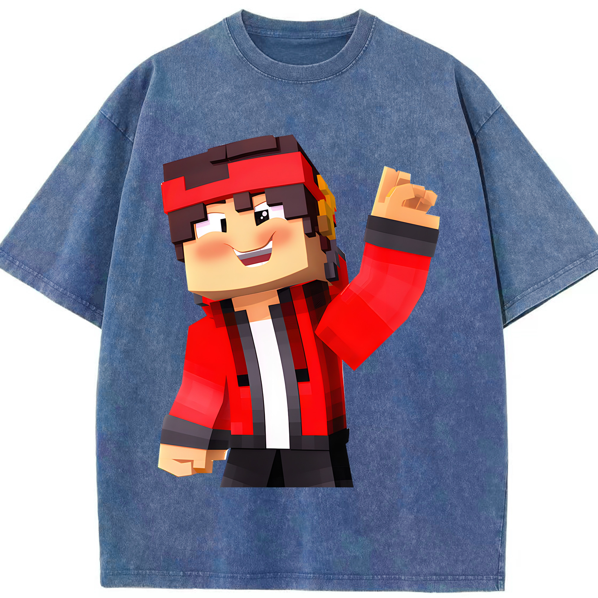 （画像用） マインクラフト ブロックの世界 Minecraft MC Block world 綿100% ヴィンテージ風 半袖Tシャツ（フロントプリント）