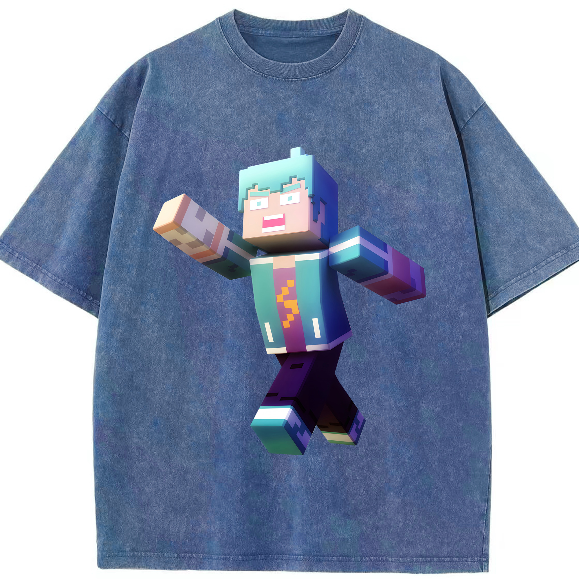 （画像用） マインクラフト ブロックの世界 Minecraft MC Block world 綿100% ヴィンテージ風 半袖Tシャツ（フロントプリント）