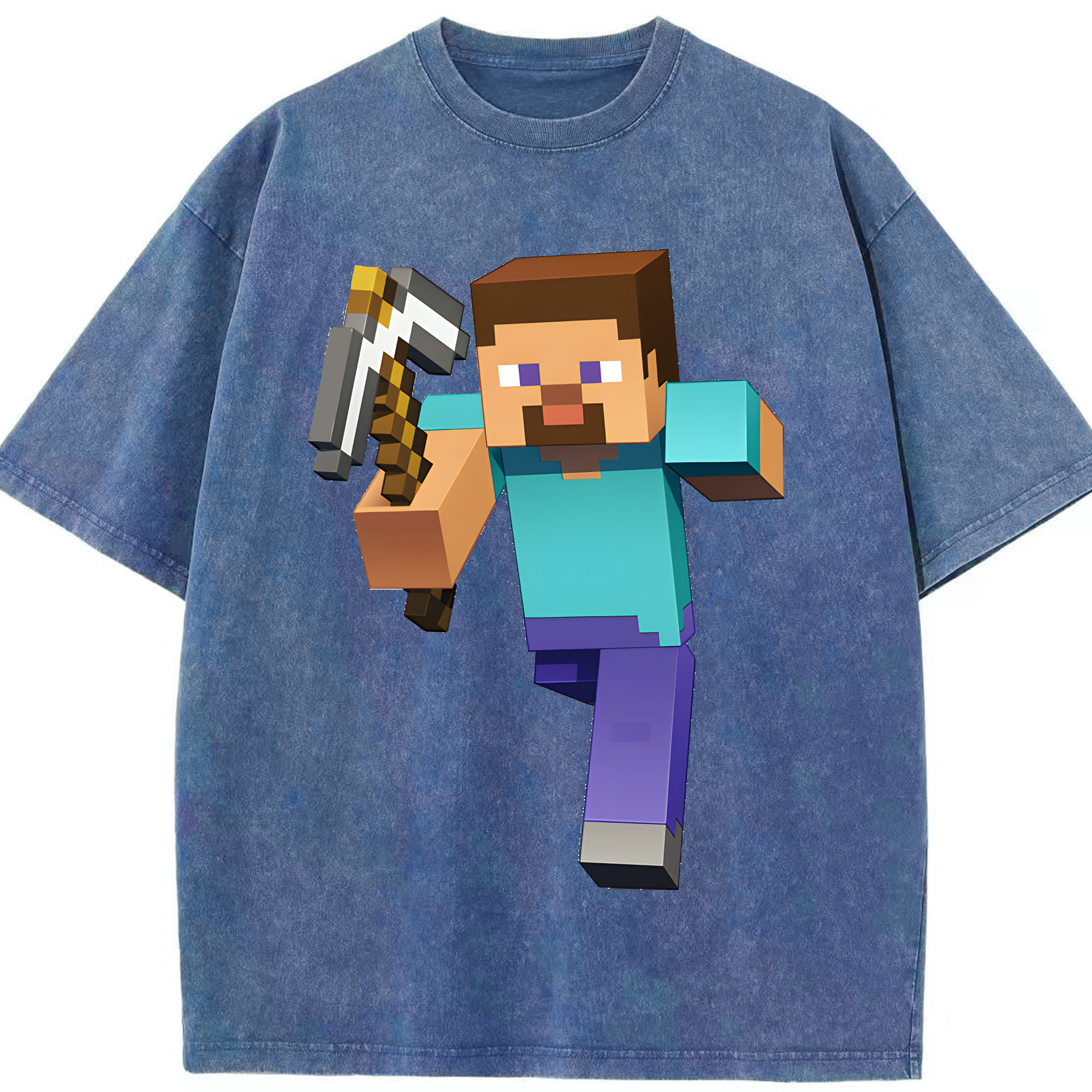 （画像用） マインクラフト ブロックの世界 Minecraft MC Block world 綿100% ヴィンテージ風 半袖Tシャツ（フロントプリント）