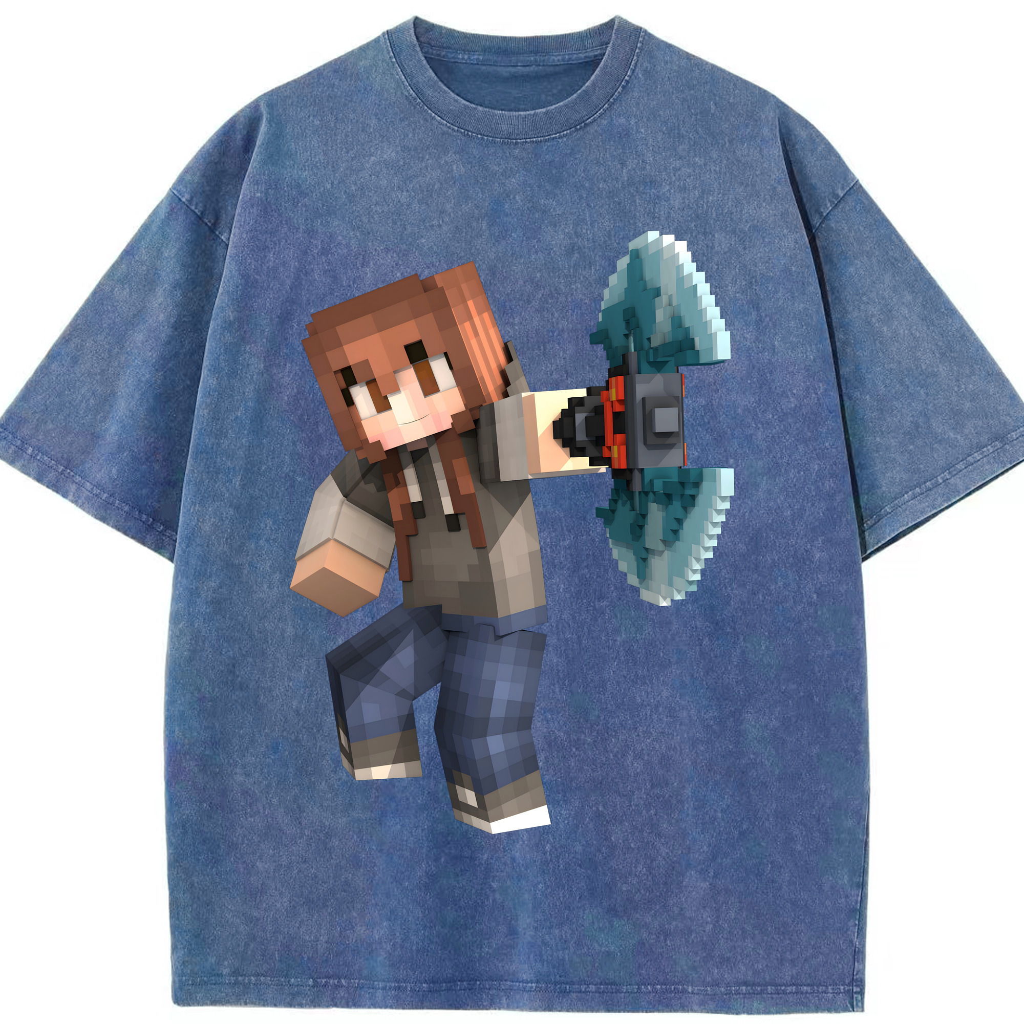 （画像用） マインクラフト ブロックの世界 Minecraft MC Block world 綿100% ヴィンテージ風 半袖Tシャツ（フロントプリント）
