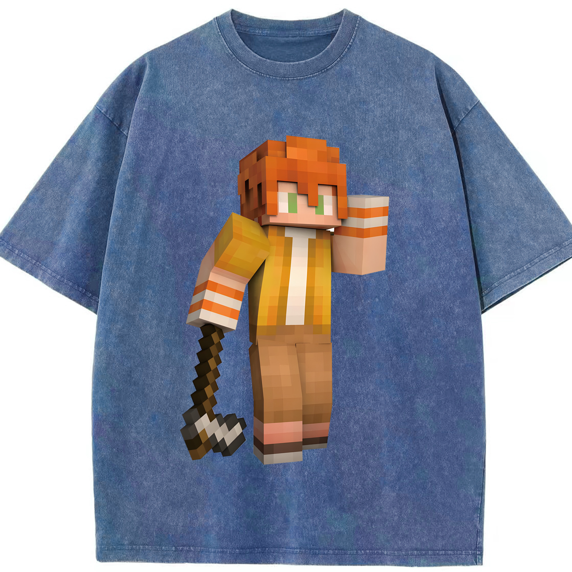 （画像用） マインクラフト ブロックの世界 Minecraft MC Block world 綿100% ヴィンテージ風 半袖Tシャツ（フロントプリント）