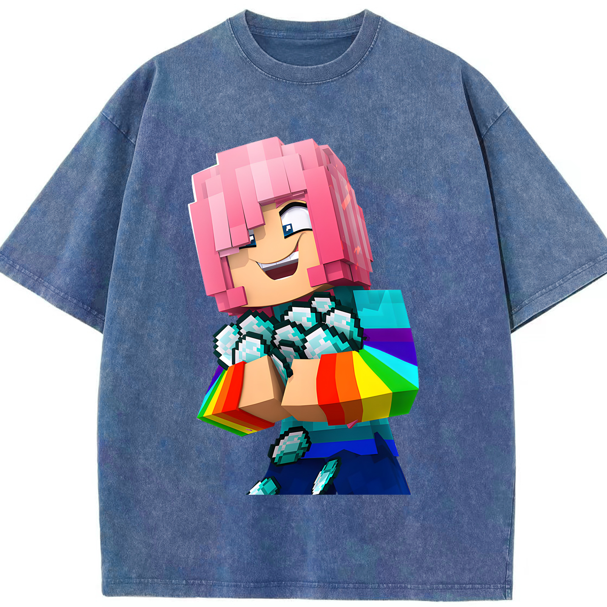 （画像用） マインクラフト ブロックの世界 Minecraft MC Block world 綿100% ヴィンテージ風 半袖Tシャツ（フロントプリント）