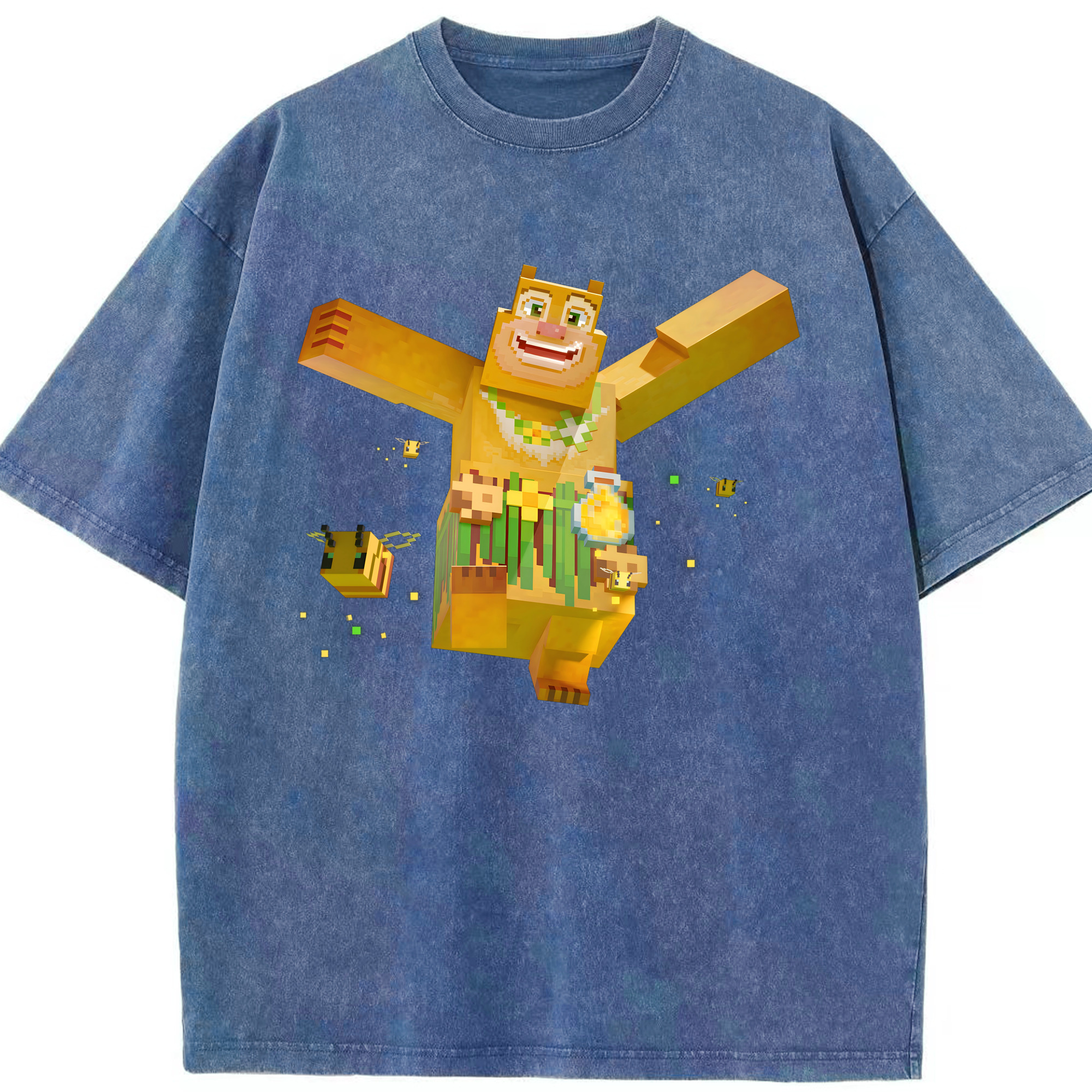 （画像用） マインクラフト ブロックの世界 Minecraft MC Block world 綿100% ヴィンテージ風 半袖Tシャツ（フロントプリント）
