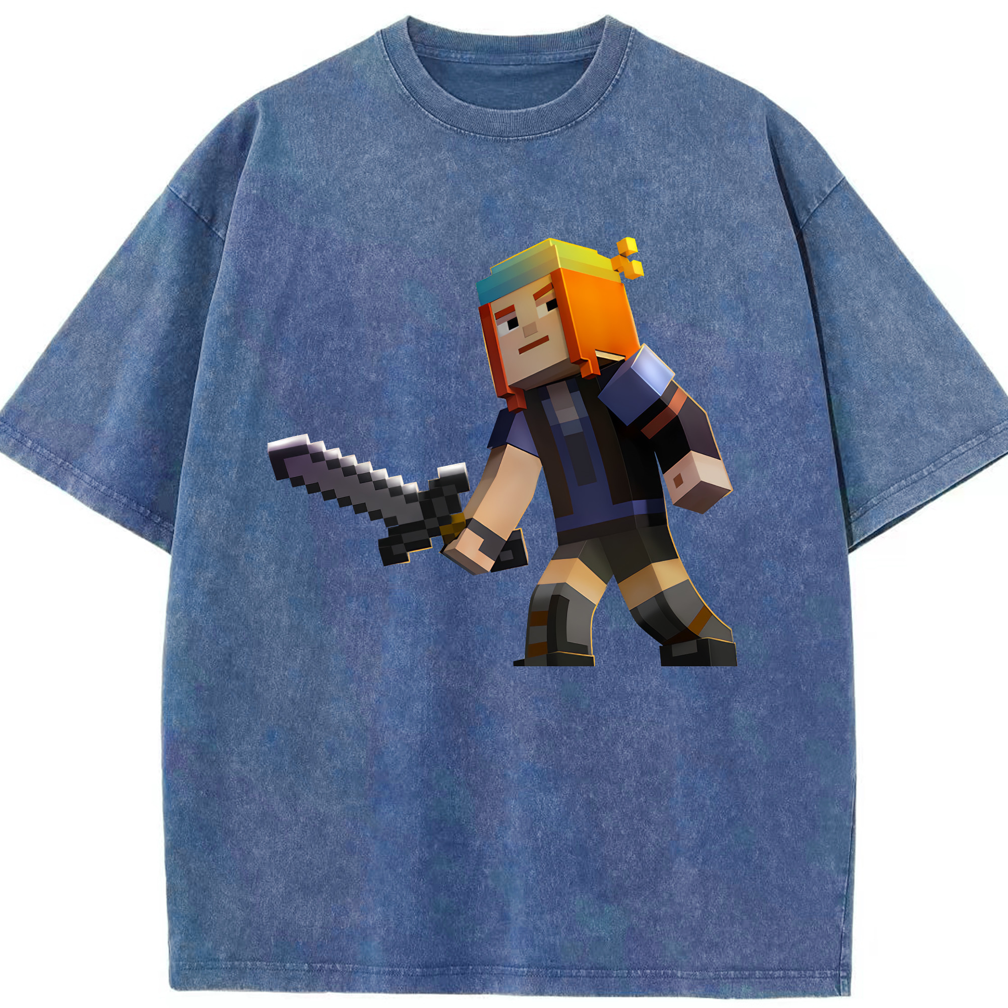 （画像用） マインクラフト ブロックの世界 Minecraft MC Block world 綿100% ヴィンテージ風 半袖Tシャツ（フロントプリント）