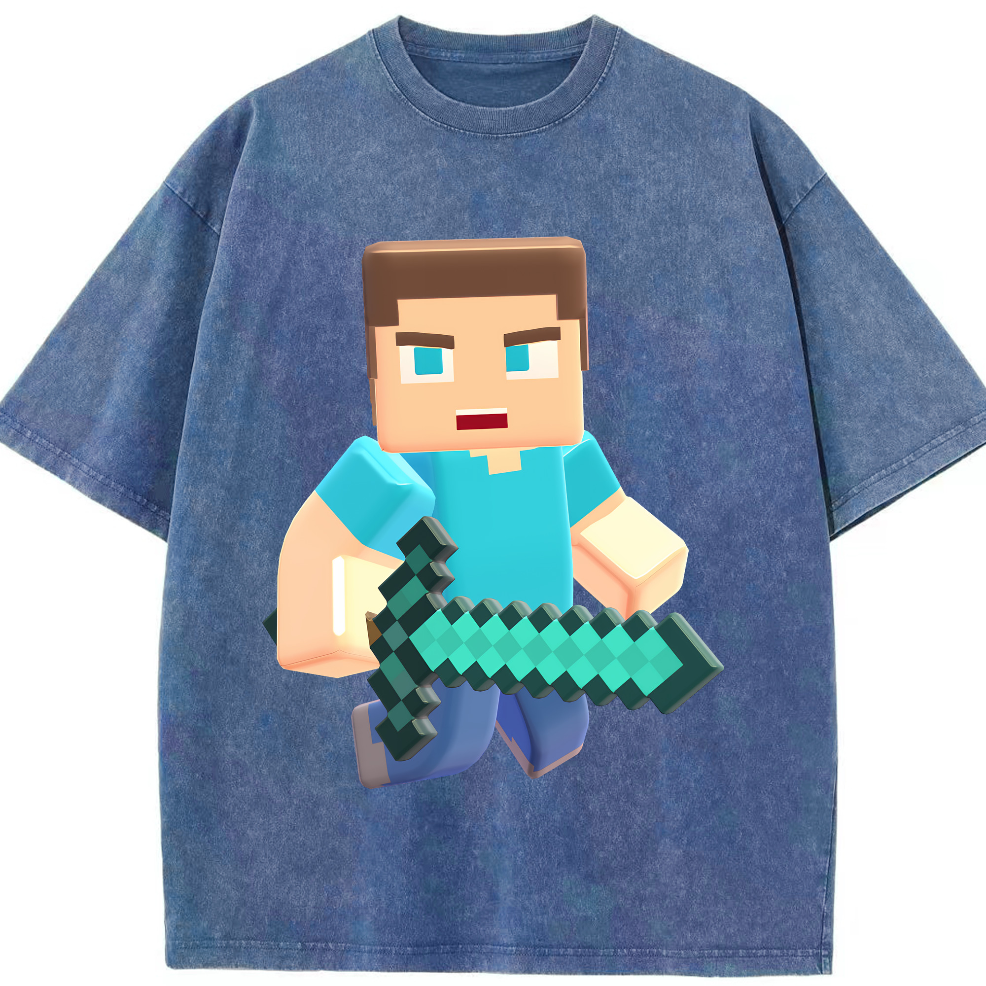 （画像用） マインクラフト ブロックの世界 Minecraft MC Block world 綿100% ヴィンテージ風 半袖Tシャツ（フロントプリント）