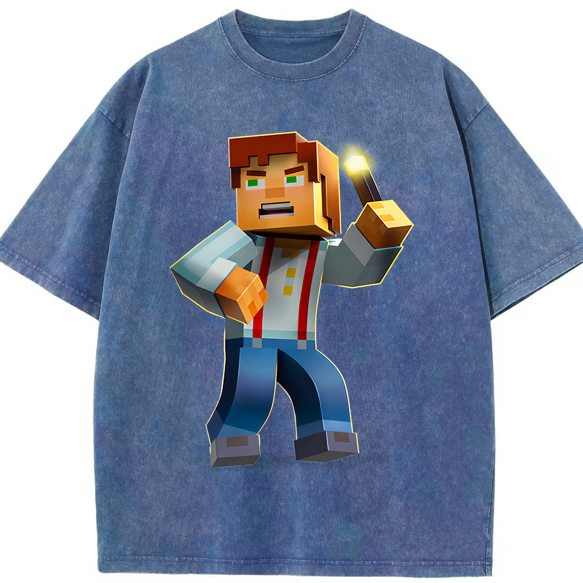 （画像用） マインクラフト ブロックの世界 Minecraft MC Block world 綿100% ヴィンテージ風 半袖Tシャツ（フロントプリント）