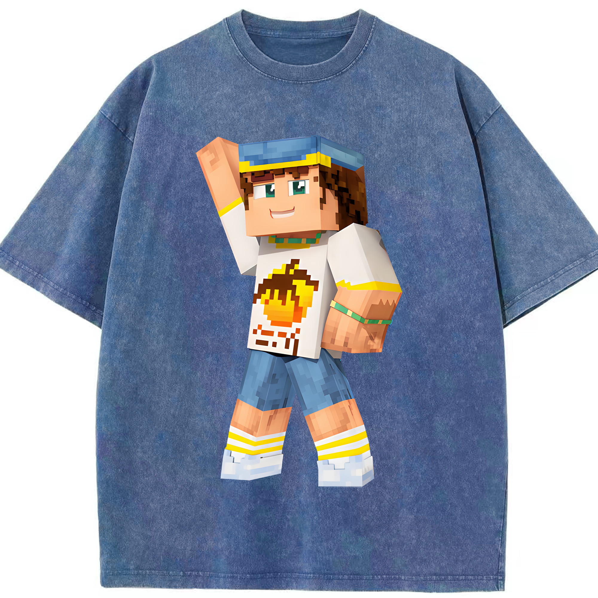 （画像用） マインクラフト ブロックの世界 Minecraft MC Block world 綿100% ヴィンテージ風 半袖Tシャツ（フロントプリント）
