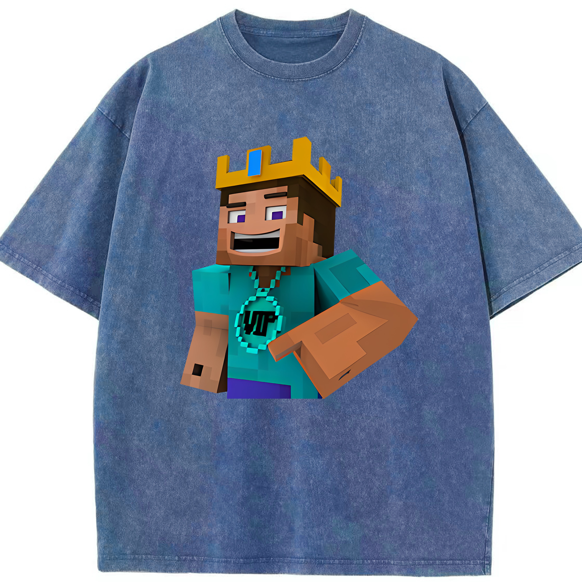 （画像用） マインクラフト ブロックの世界 Minecraft MC Block world 綿100% ヴィンテージ風 半袖Tシャツ（フロントプリント）