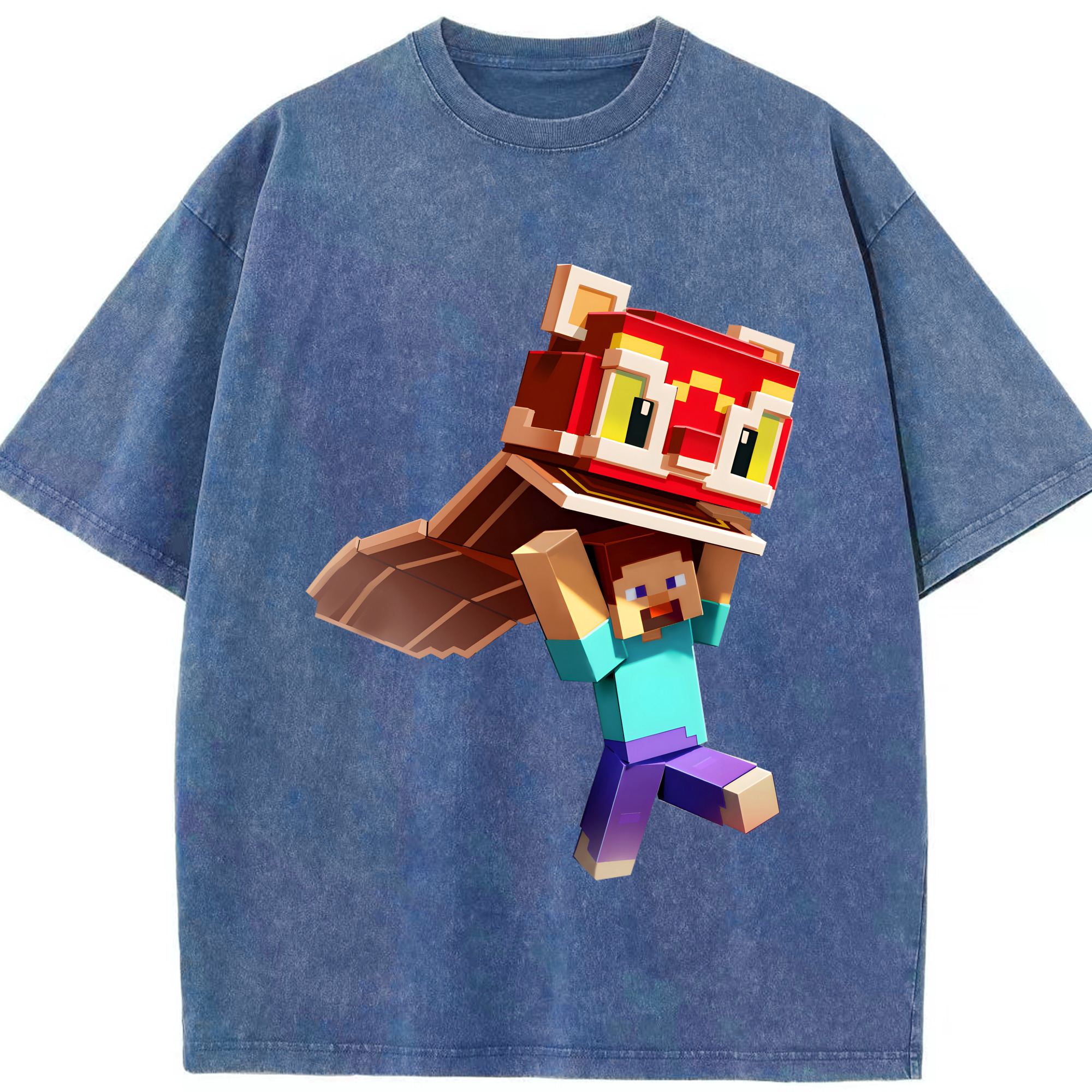 （画像用） マインクラフト ブロックの世界 Minecraft MC Block world 綿100% ヴィンテージ風 半袖Tシャツ（フロントプリント）