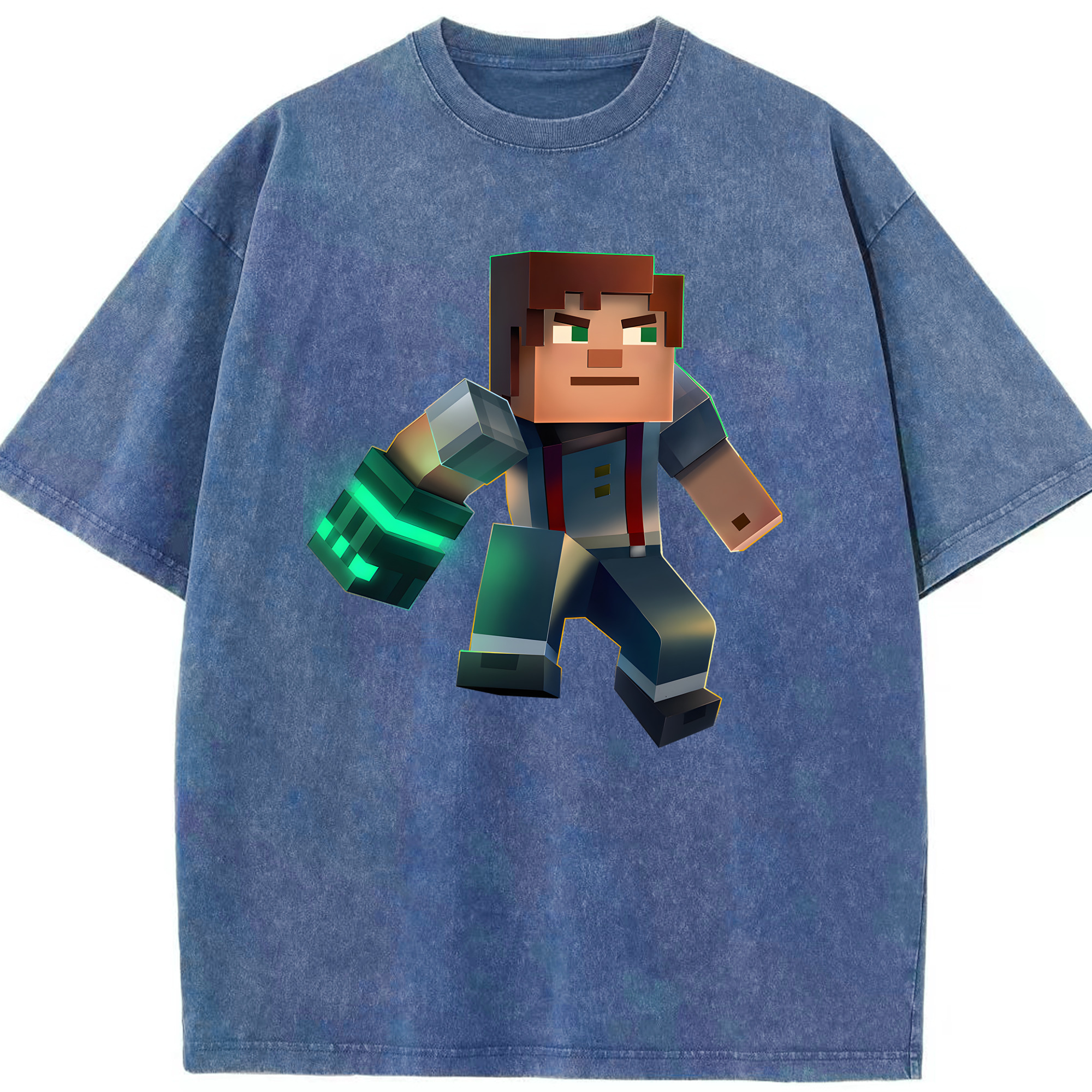（画像用） マインクラフト ブロックの世界 Minecraft MC Block world 綿100% ヴィンテージ風 半袖Tシャツ（フロントプリント）