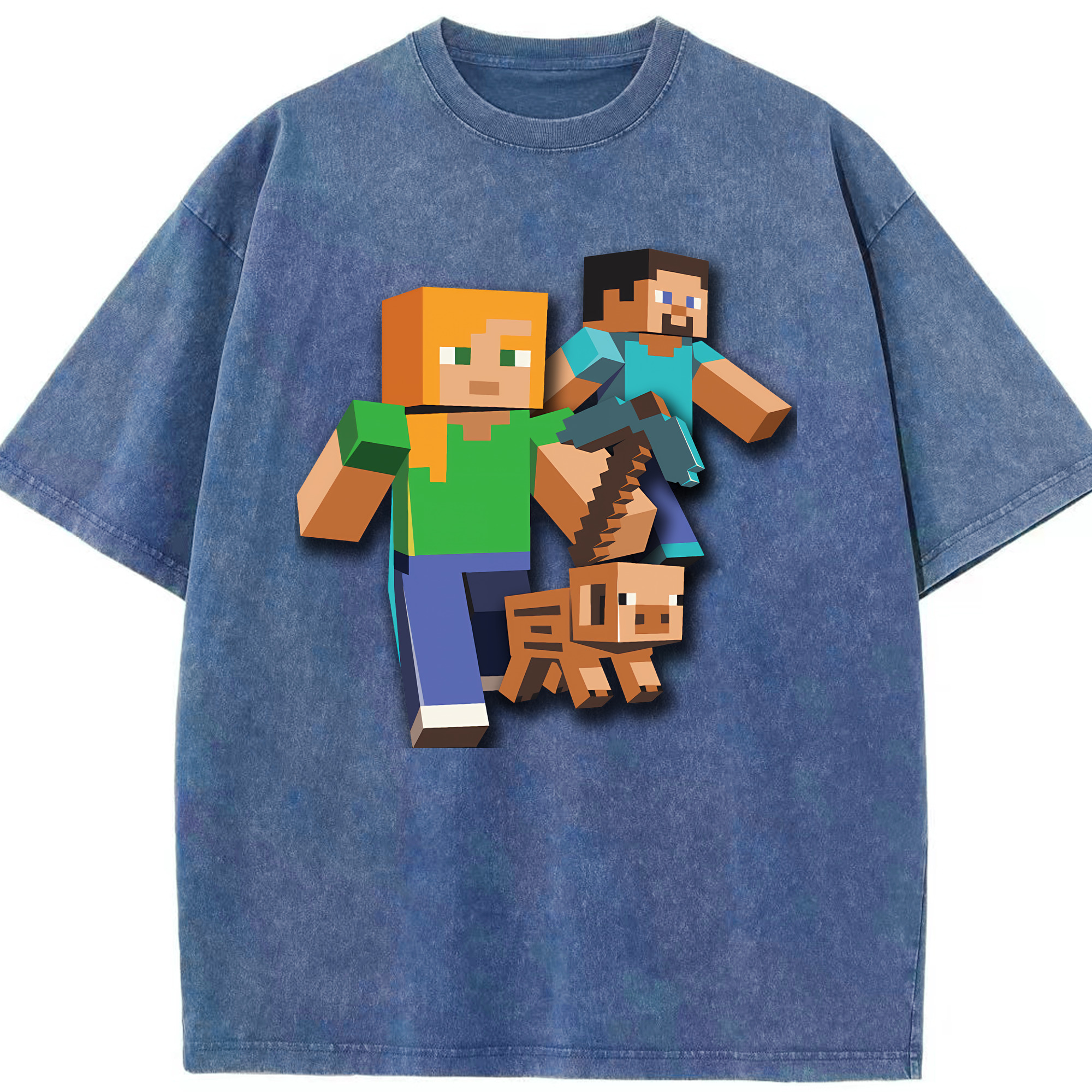 （画像用） マインクラフト ブロックの世界 Minecraft MC Block world 綿100% ヴィンテージ風 半袖Tシャツ（フロントプリント）