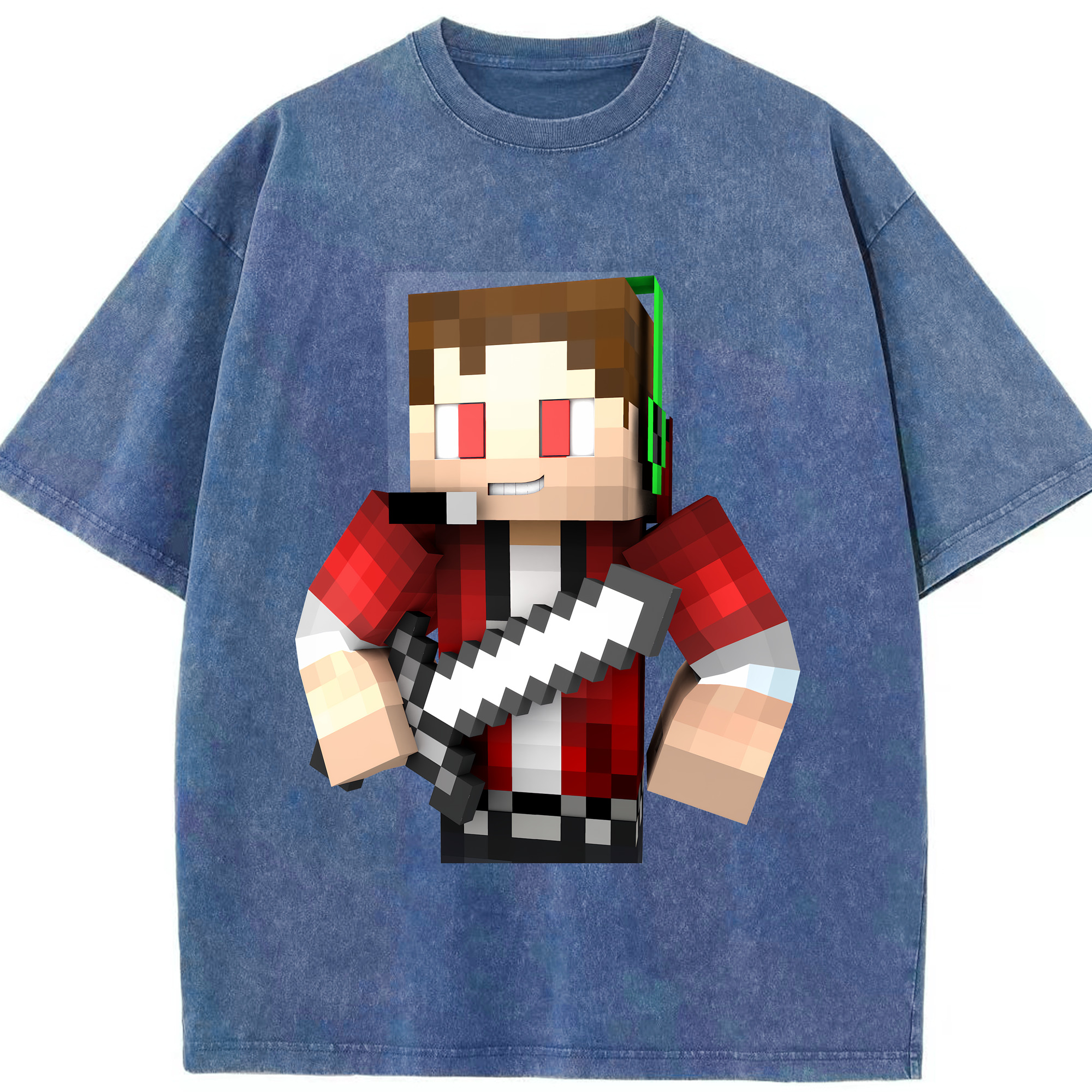 （画像用） マインクラフト ブロックの世界 Minecraft MC Block world 綿100% ヴィンテージ風 半袖Tシャツ（フロントプリント）