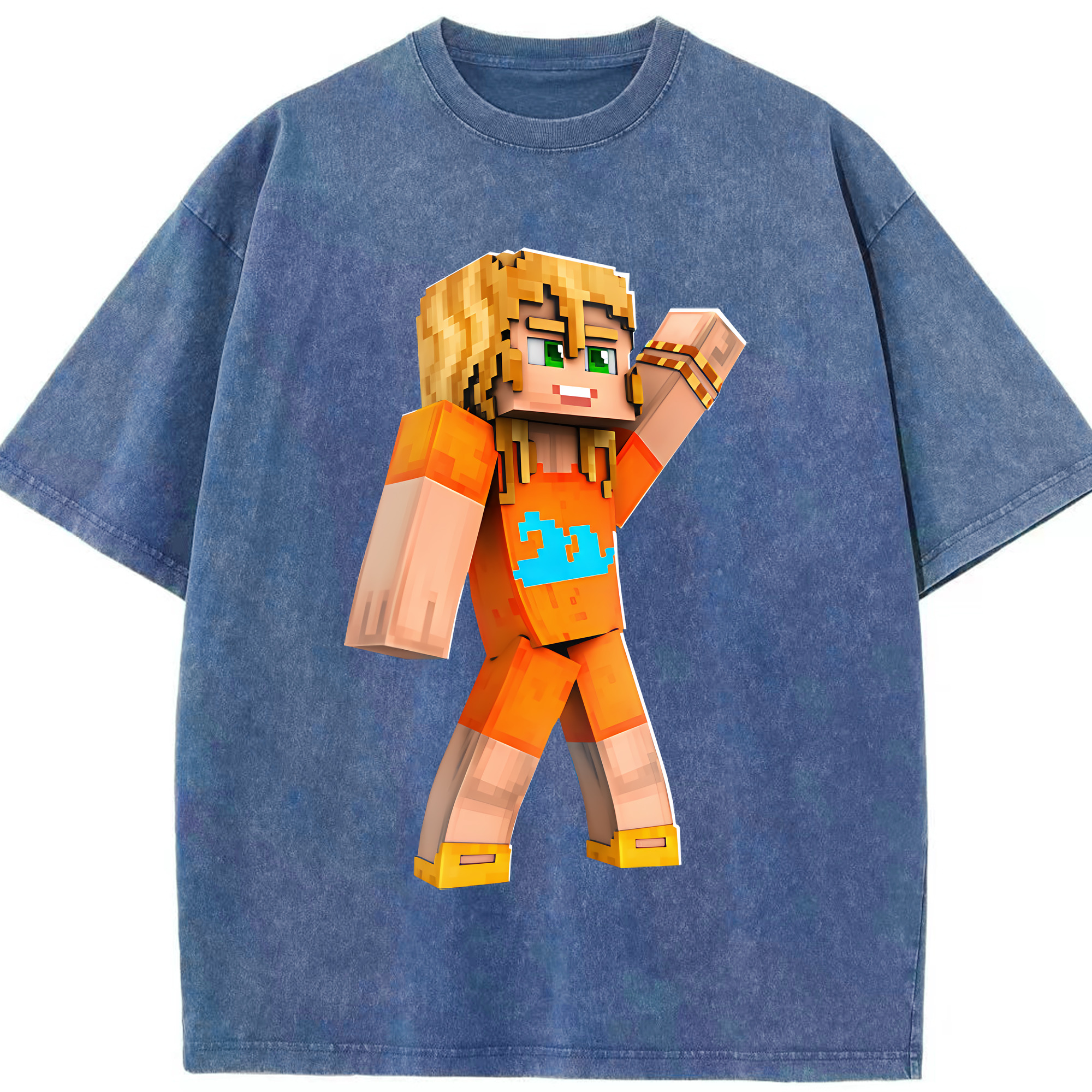 （画像用） マインクラフト ブロックの世界 Minecraft MC Block world 綿100% ヴィンテージ風 半袖Tシャツ（フロントプリント）