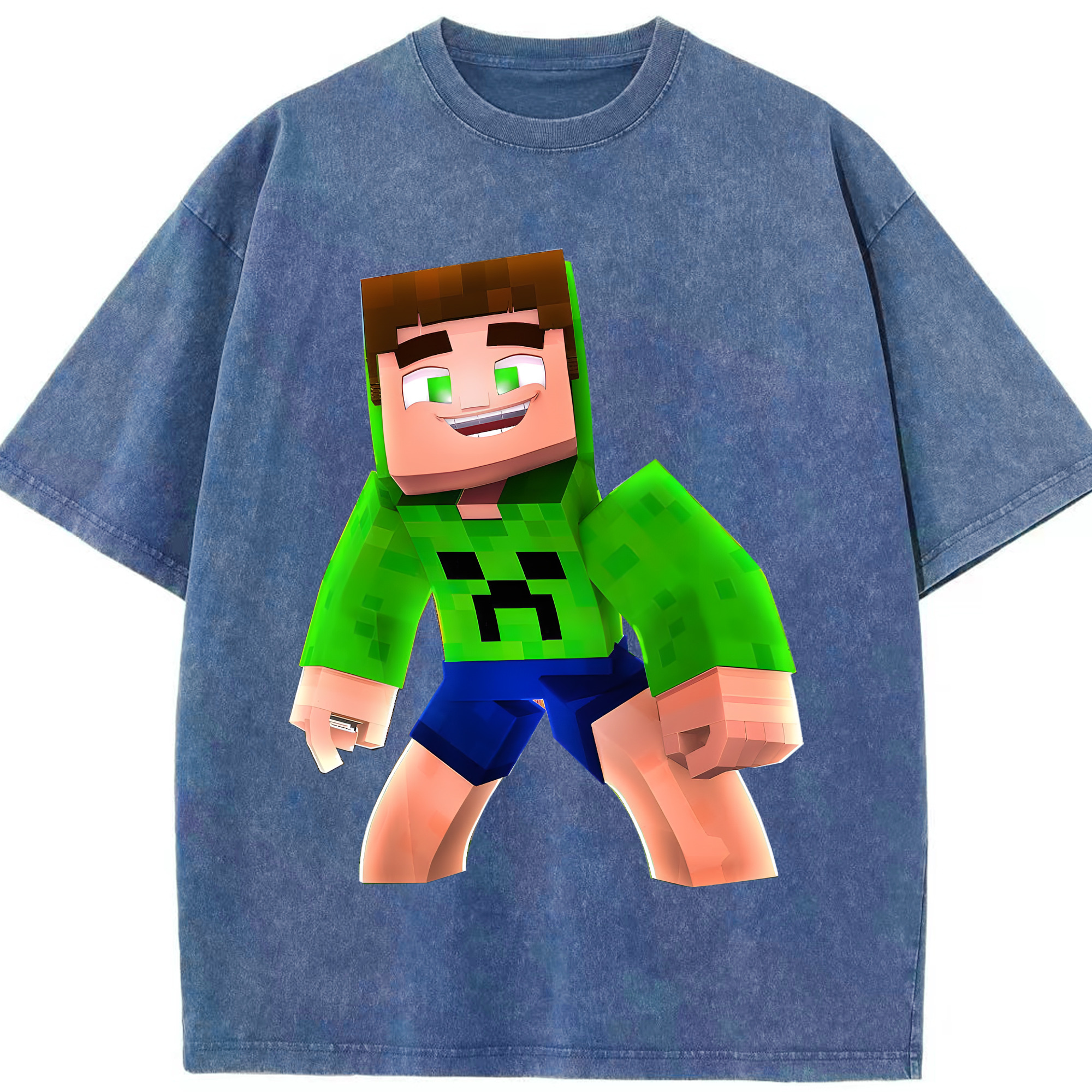 （画像用） マインクラフト ブロックの世界 Minecraft MC Block world 綿100% ヴィンテージ風 半袖Tシャツ（フロントプリント）