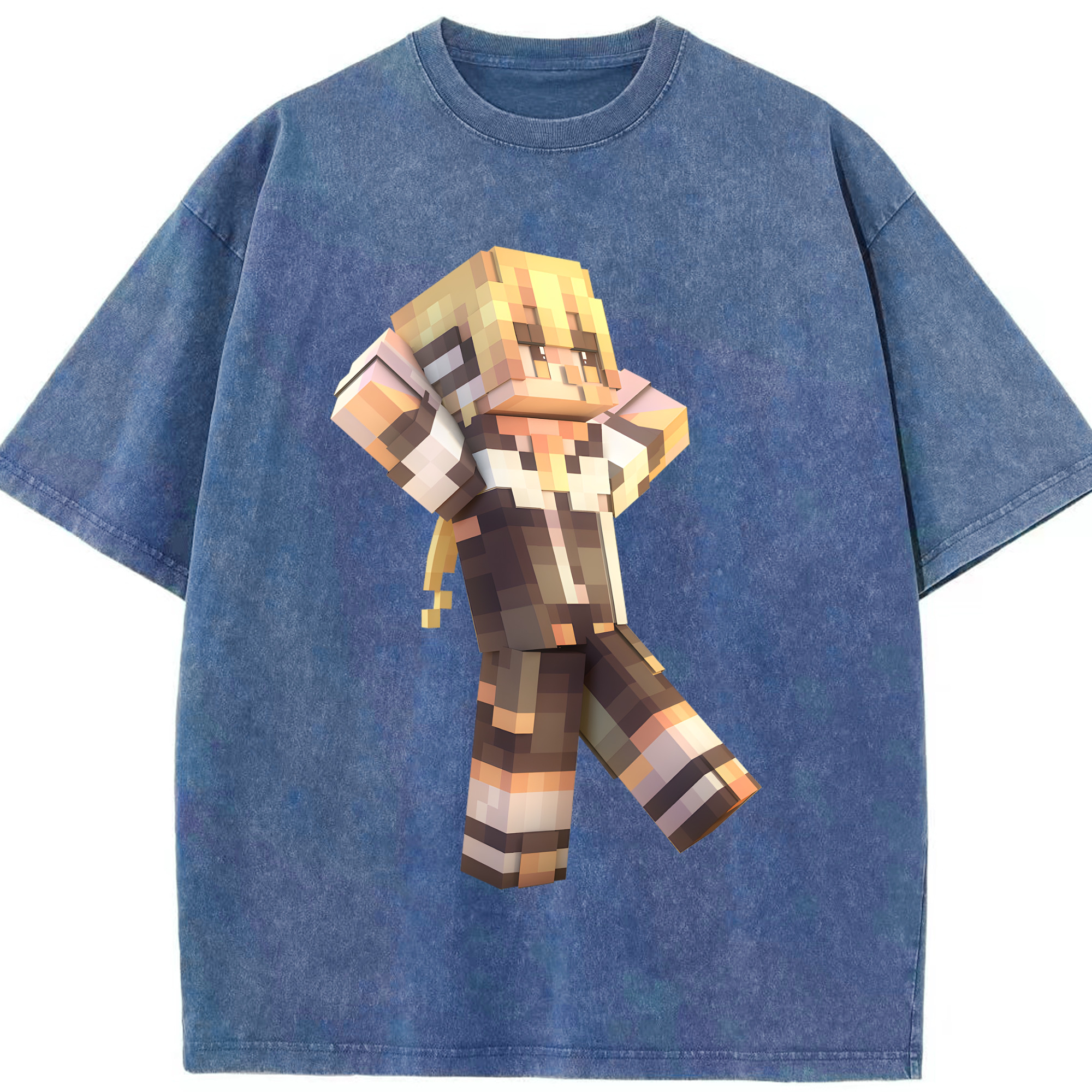 （画像用） マインクラフト ブロックの世界 Minecraft MC Block world 綿100% ヴィンテージ風 半袖Tシャツ（フロントプリント）