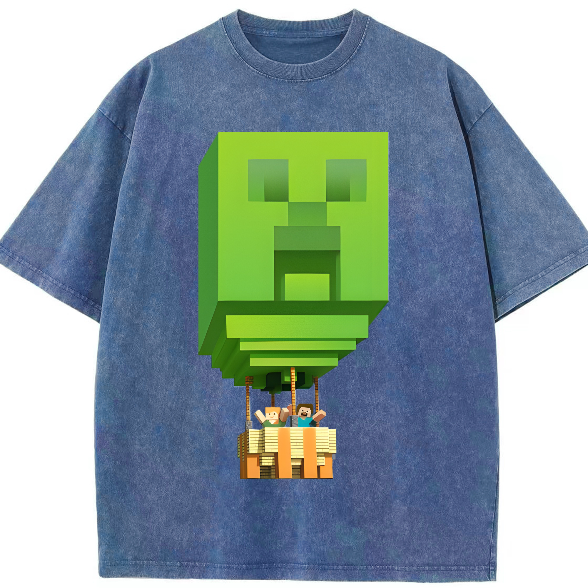 （画像用） マインクラフト ブロックの世界 Minecraft MC Block world 綿100% ヴィンテージ風 半袖Tシャツ（フロントプリント）