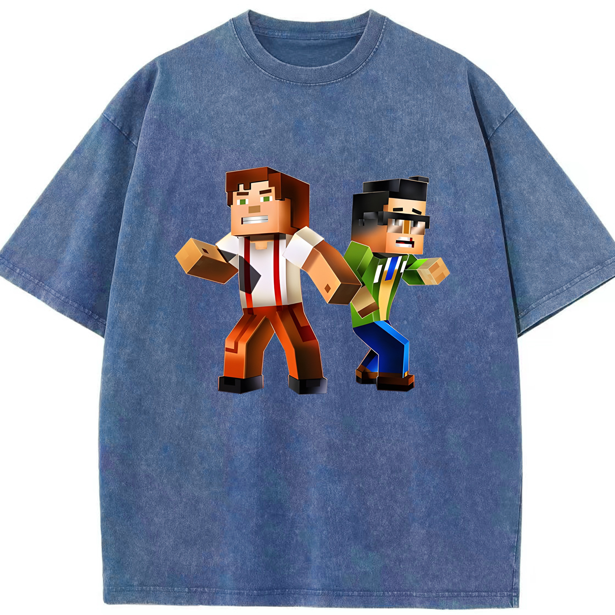 （画像用） マインクラフト ブロックの世界 Minecraft MC Block world 綿100% ヴィンテージ風 半袖Tシャツ（フロントプリント）