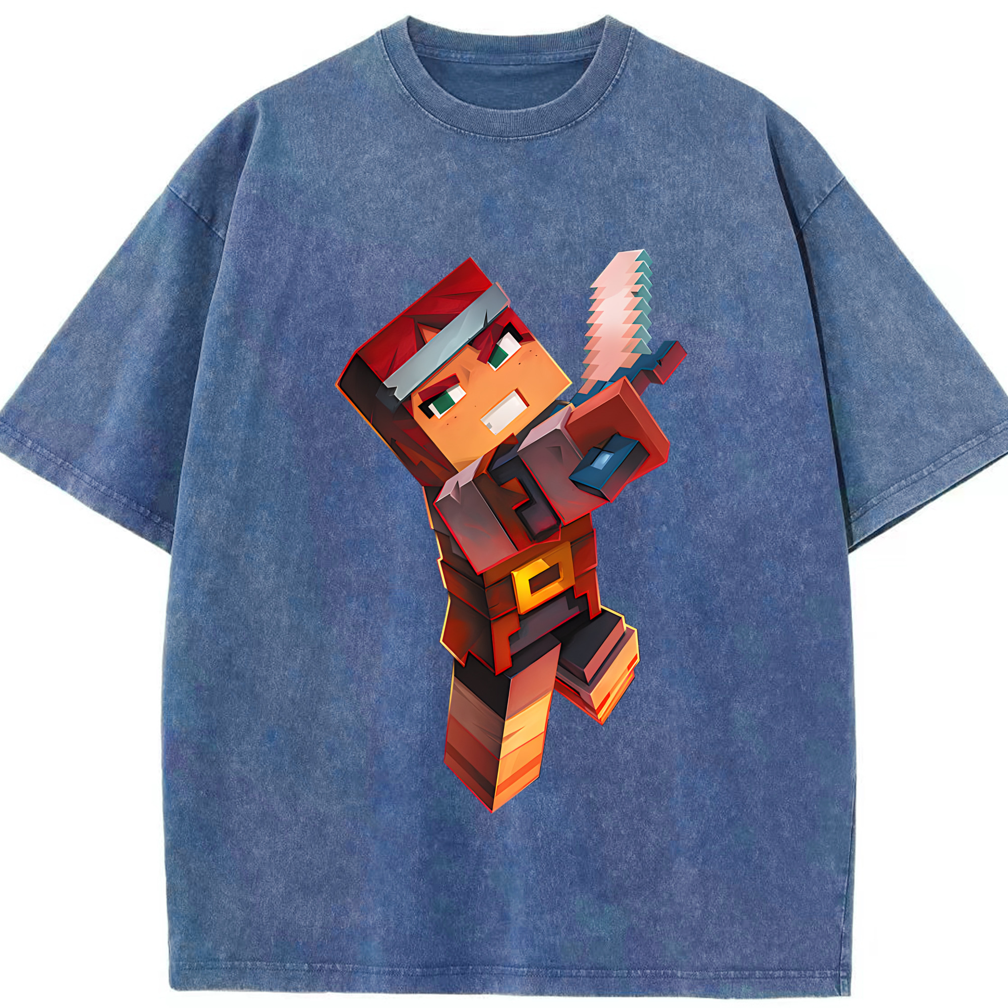 （画像用） マインクラフト ブロックの世界 Minecraft MC Block world 綿100% ヴィンテージ風 半袖Tシャツ（フロントプリント）