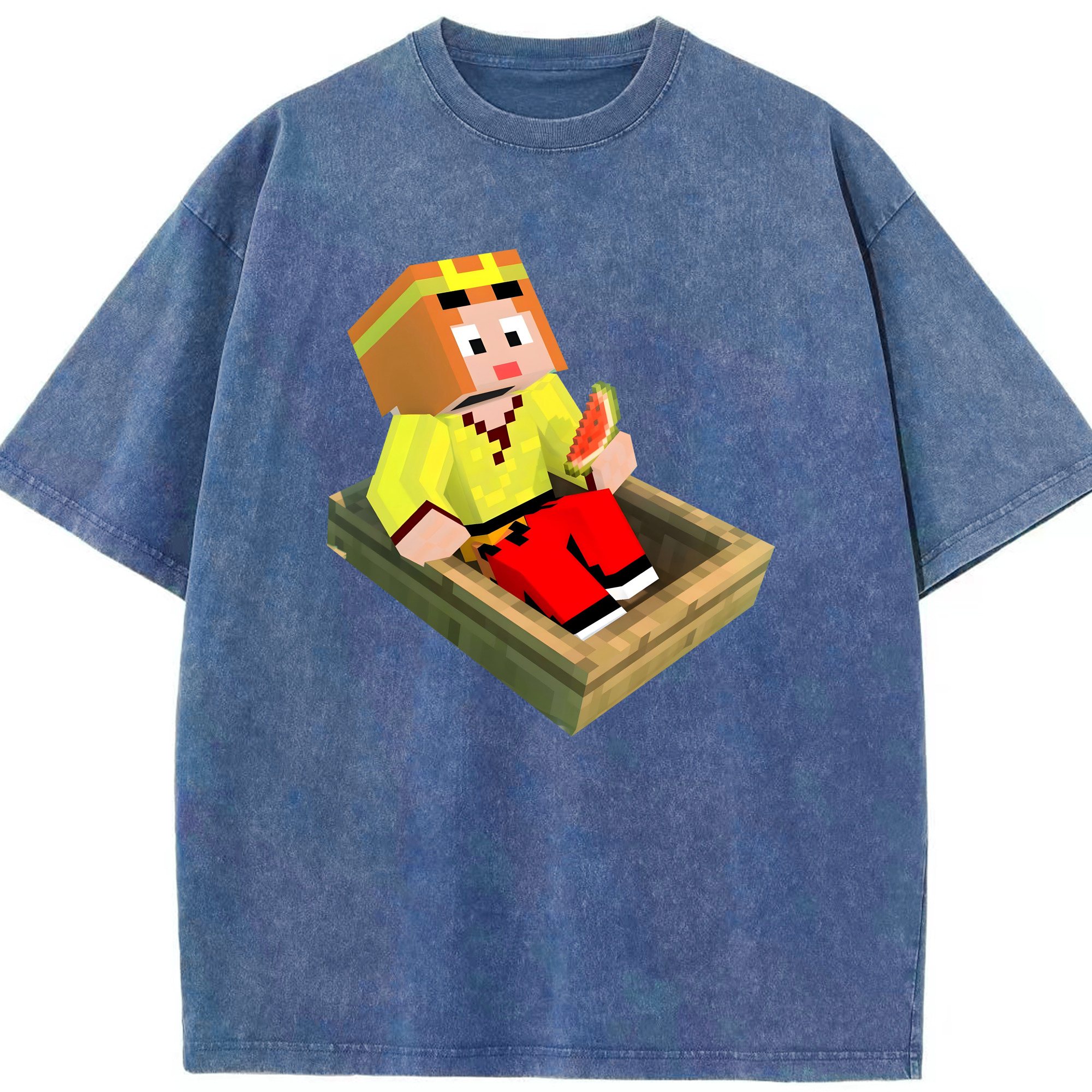 （画像用） マインクラフト ブロックの世界 Minecraft MC Block world 綿100% ヴィンテージ風 半袖Tシャツ（フロントプリント）