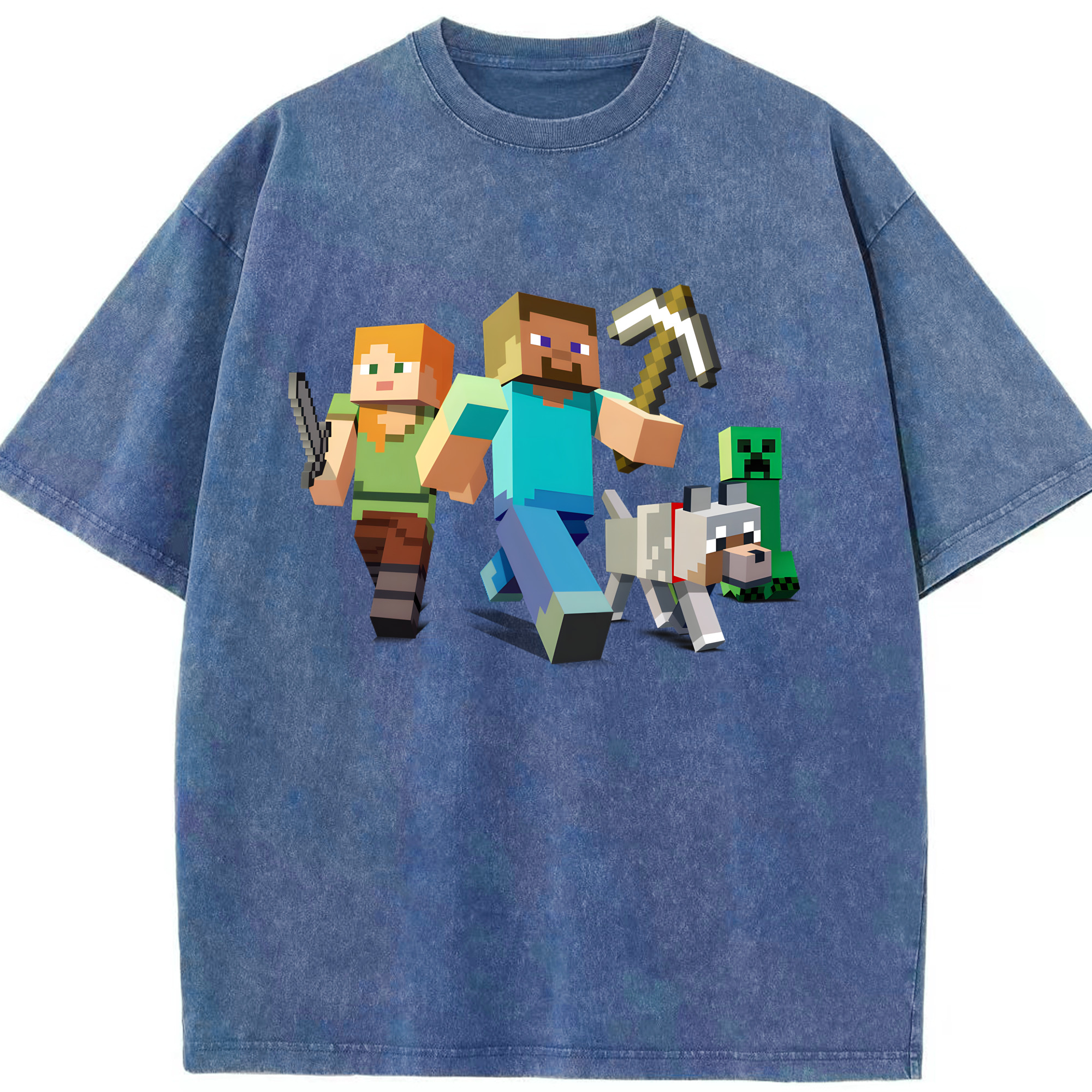 （画像用） マインクラフト ブロックの世界 Minecraft MC Block world 綿100% ヴィンテージ風 半袖Tシャツ（フロントプリント）