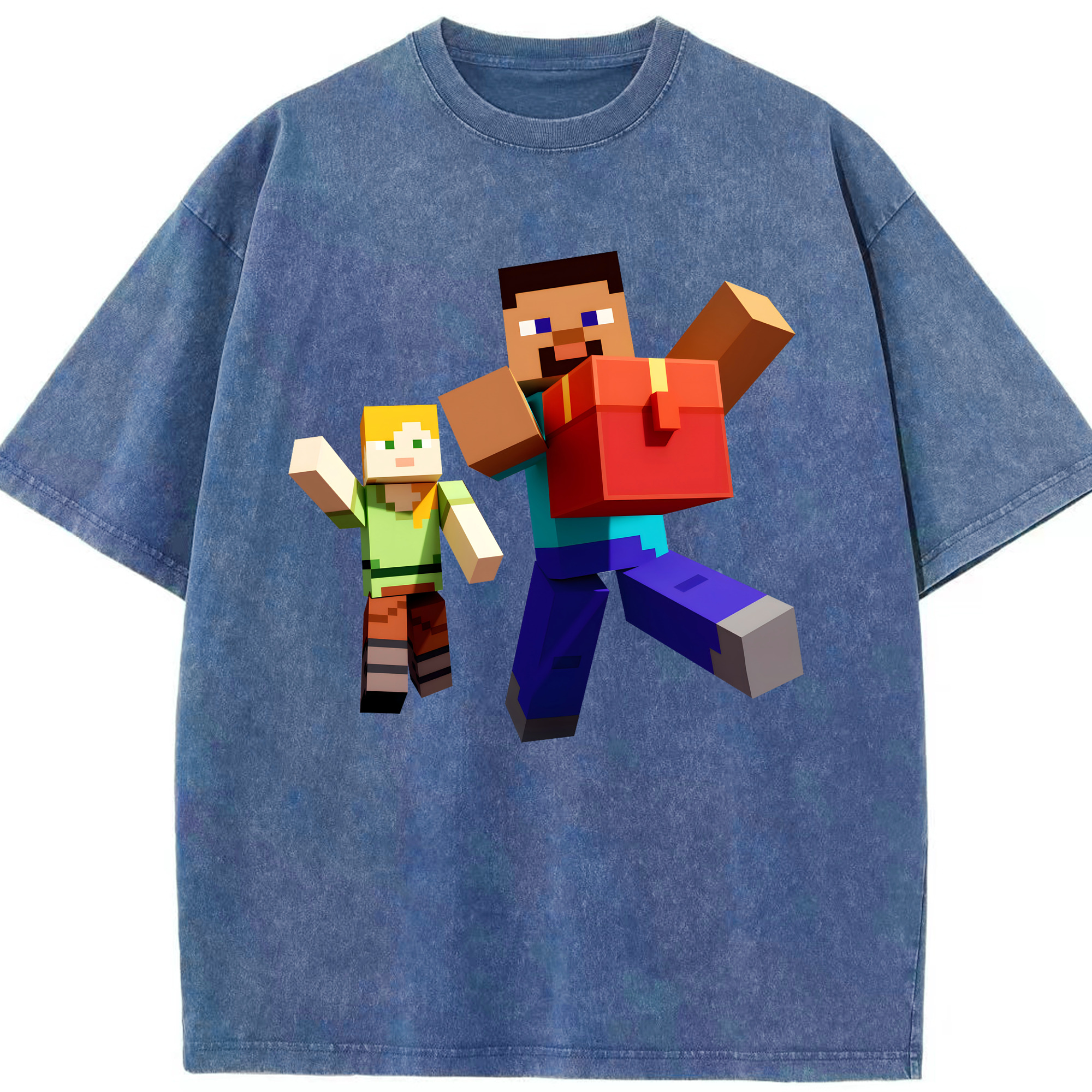 （画像用） マインクラフト ブロックの世界 Minecraft MC Block world 綿100% ヴィンテージ風 半袖Tシャツ（フロントプリント）