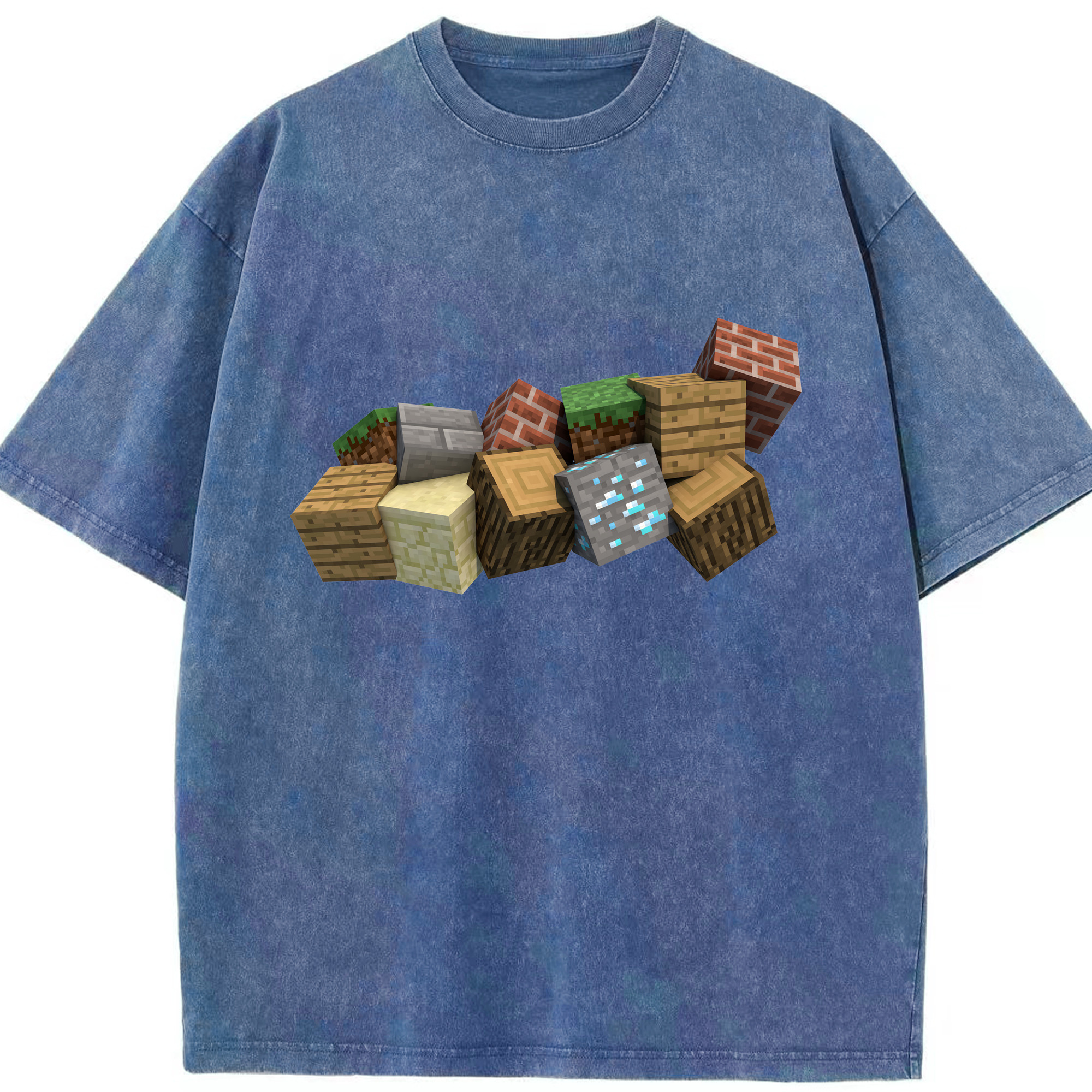 （画像用） マインクラフト ブロックの世界 Minecraft MC Block world 綿100% ヴィンテージ風 半袖Tシャツ（フロントプリント）