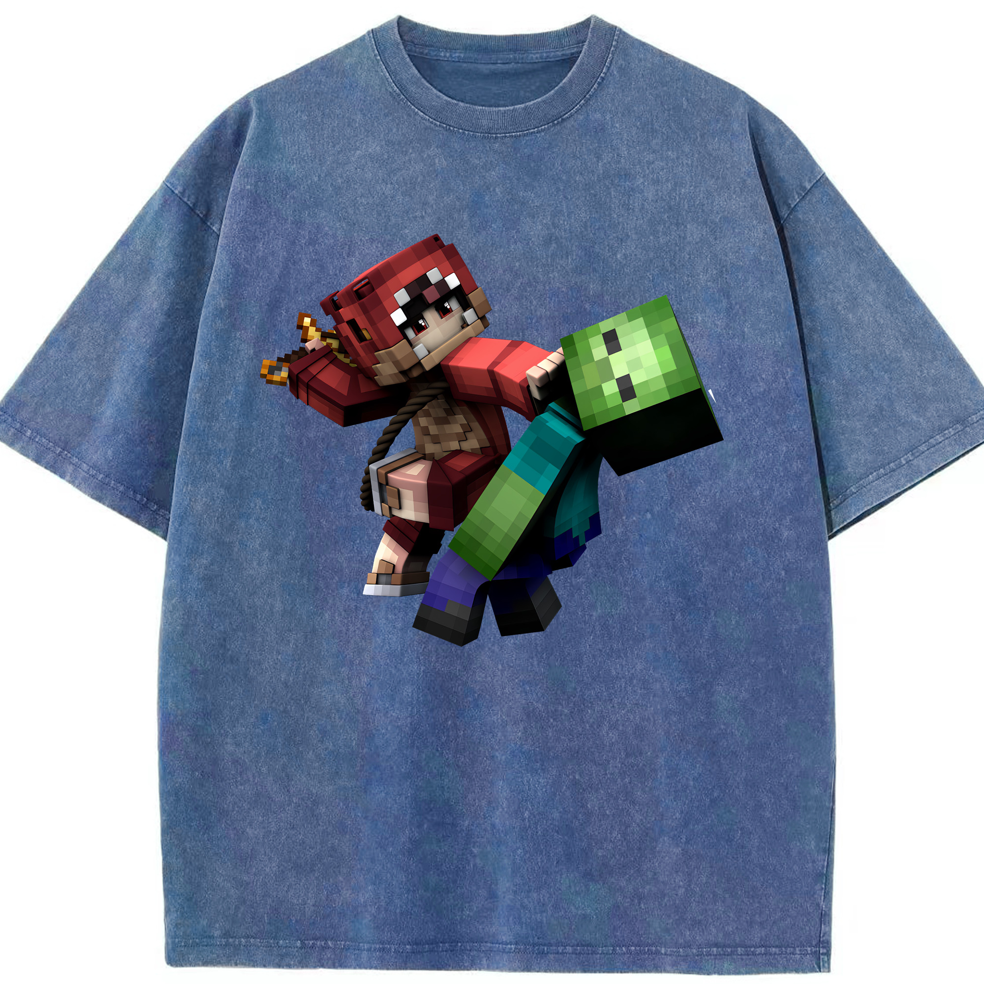 （画像用） マインクラフト ブロックの世界 Minecraft MC Block world 綿100% ヴィンテージ風 半袖Tシャツ（フロントプリント）