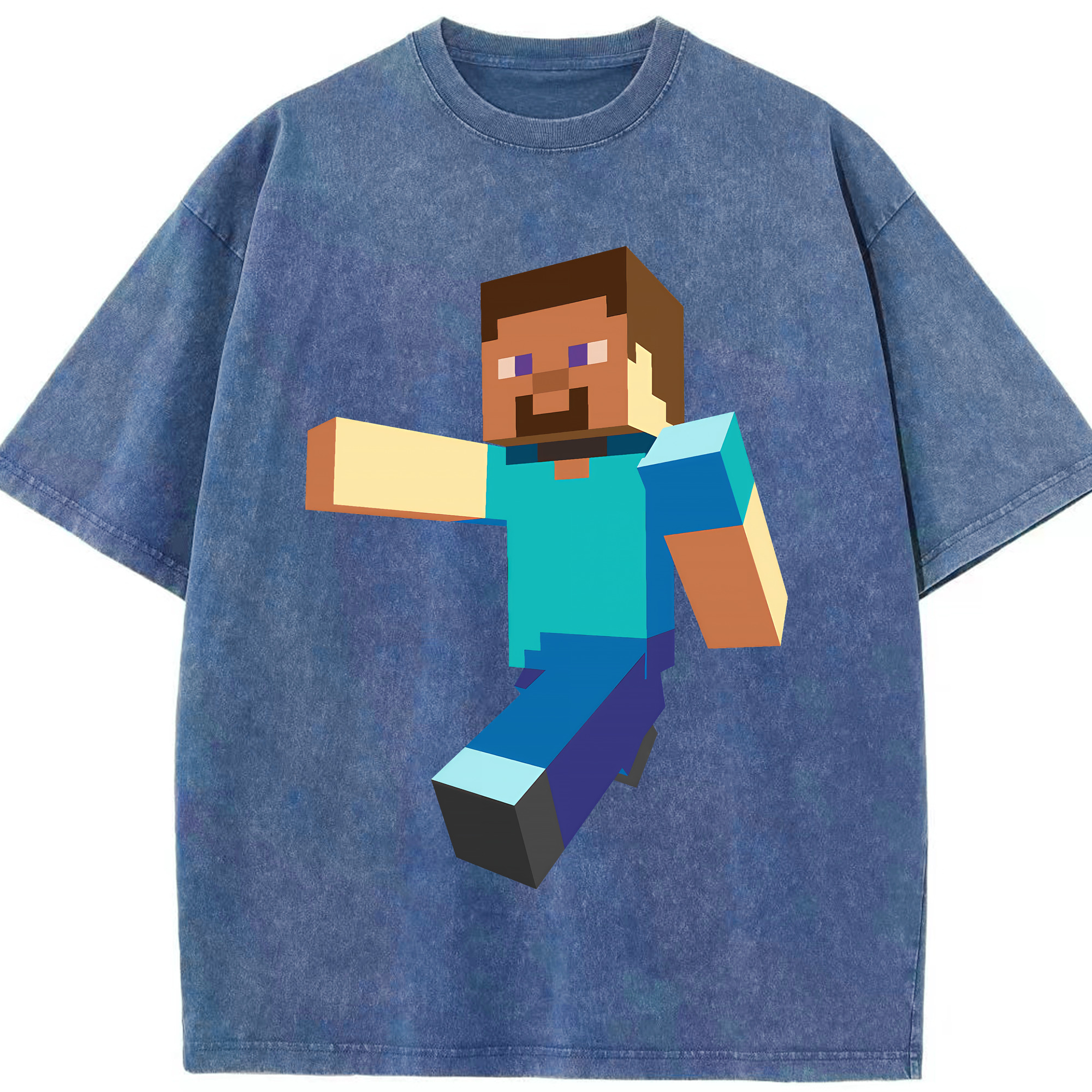 （画像用） マインクラフト ブロックの世界 Minecraft MC Block world 綿100% ヴィンテージ風 半袖Tシャツ（フロントプリント）