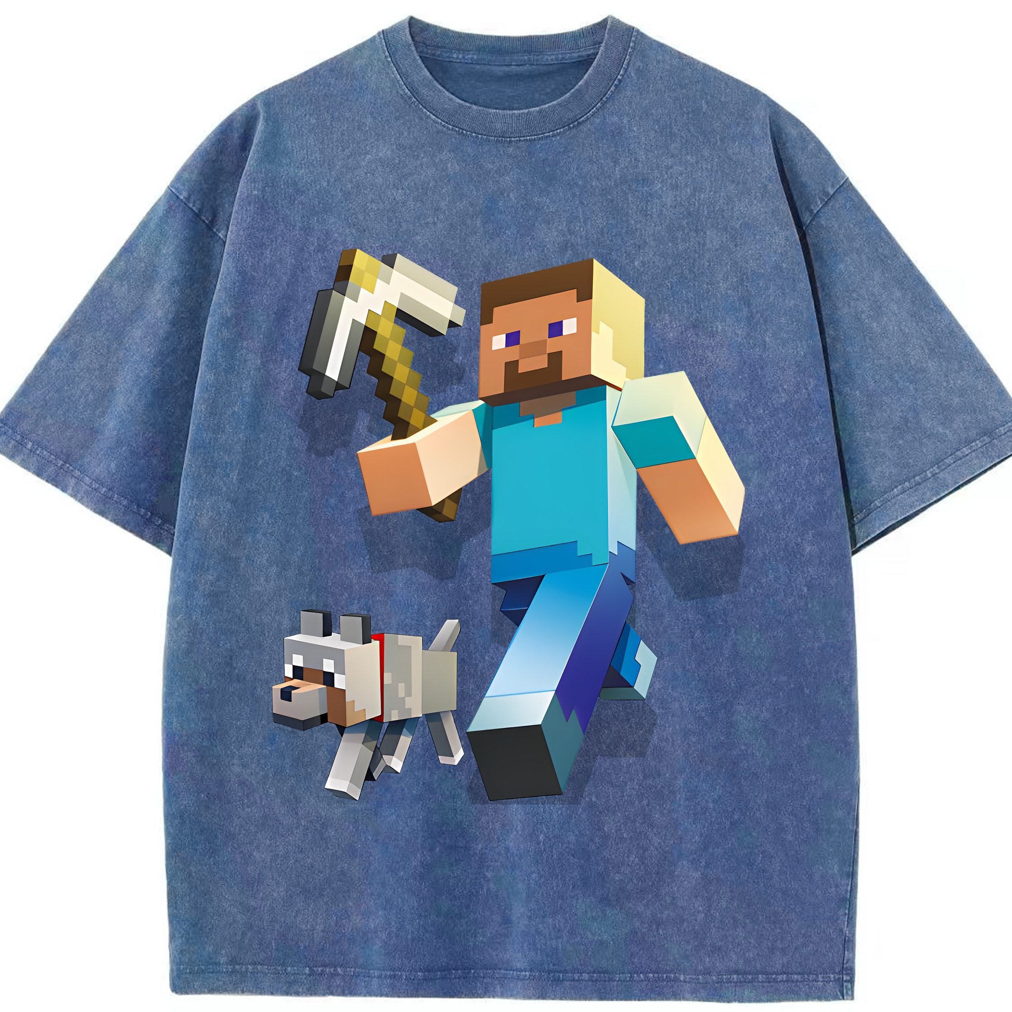 （画像用） マインクラフト ブロックの世界 Minecraft MC Block world 綿100% ヴィンテージ風 半袖Tシャツ（フロントプリント）