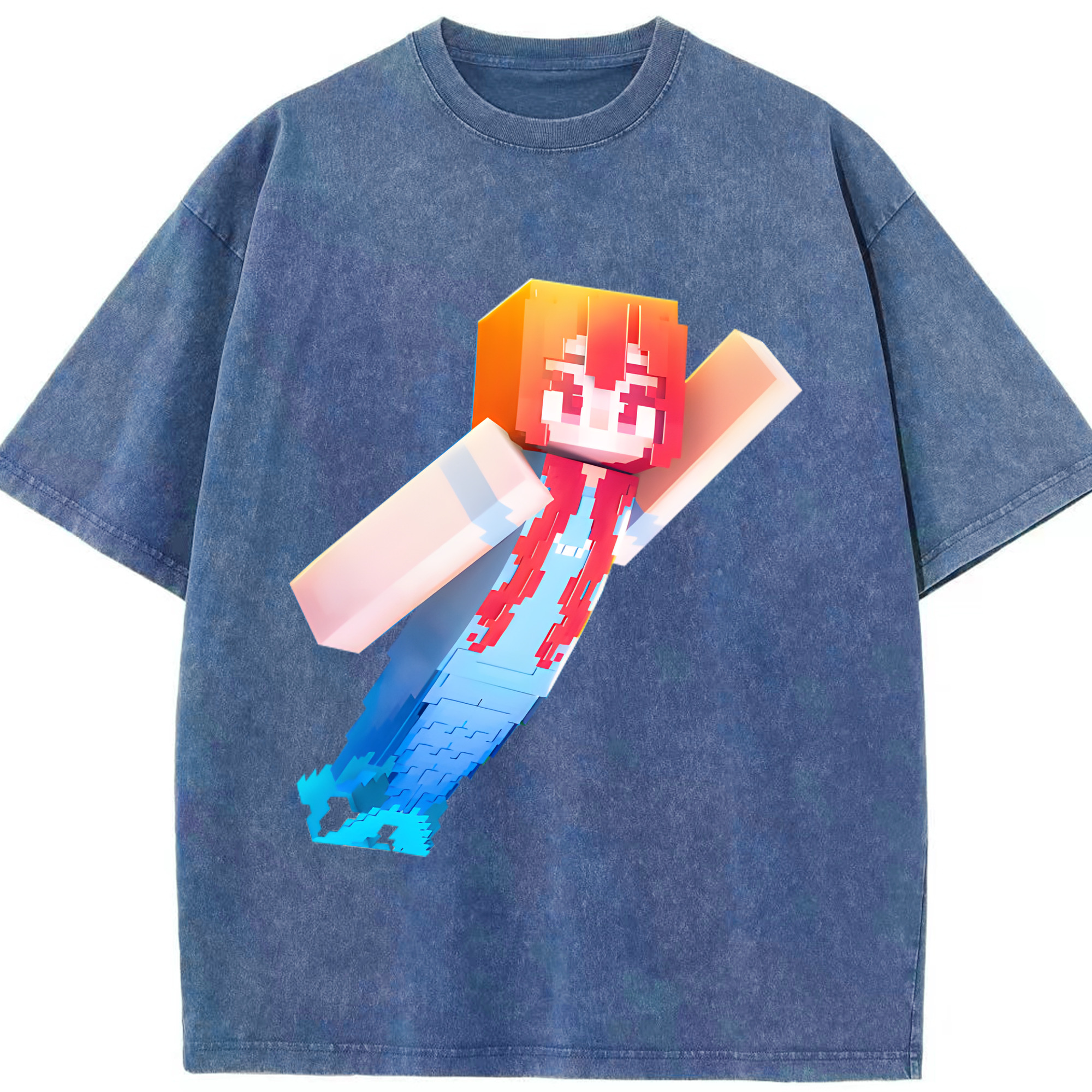 （画像用） マインクラフト ブロックの世界 Minecraft MC Block world 綿100% ヴィンテージ風 半袖Tシャツ（フロントプリント）