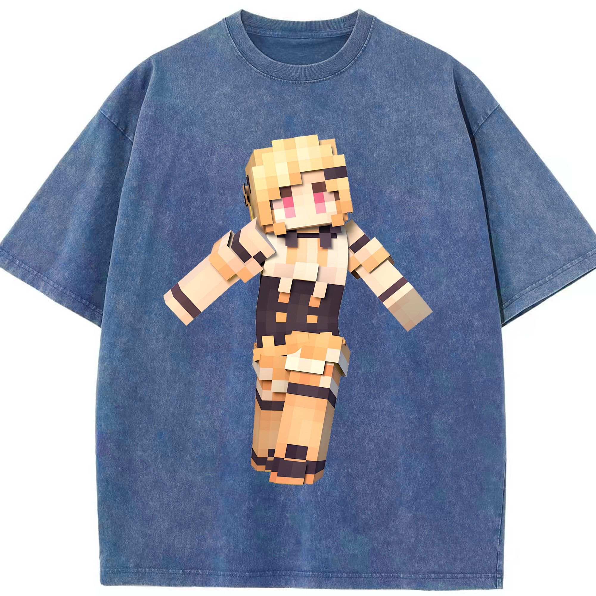 （画像用） マインクラフト ブロックの世界 Minecraft MC Block world 綿100% ヴィンテージ風 半袖Tシャツ（フロントプリント）