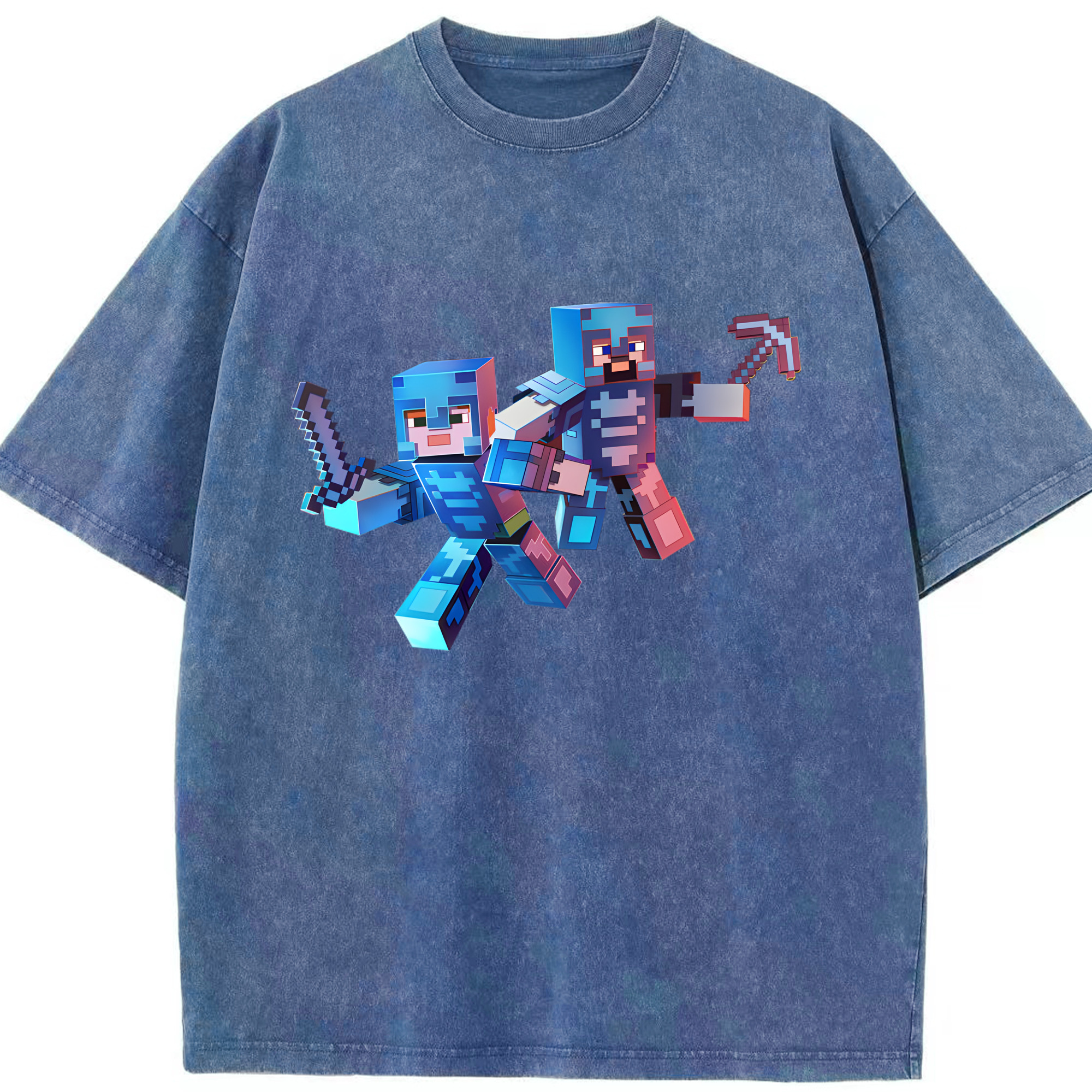 （画像用） マインクラフト ブロックの世界 Minecraft MC Block world 綿100% ヴィンテージ風 半袖Tシャツ（フロントプリント）