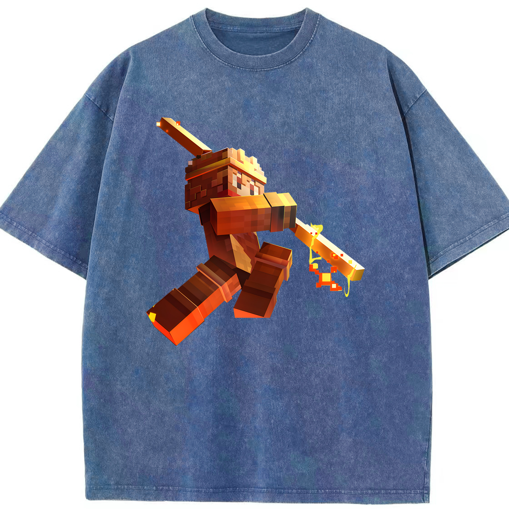 （画像用） マインクラフト ブロックの世界 Minecraft MC Block world 綿100% ヴィンテージ風 半袖Tシャツ（フロントプリント）
