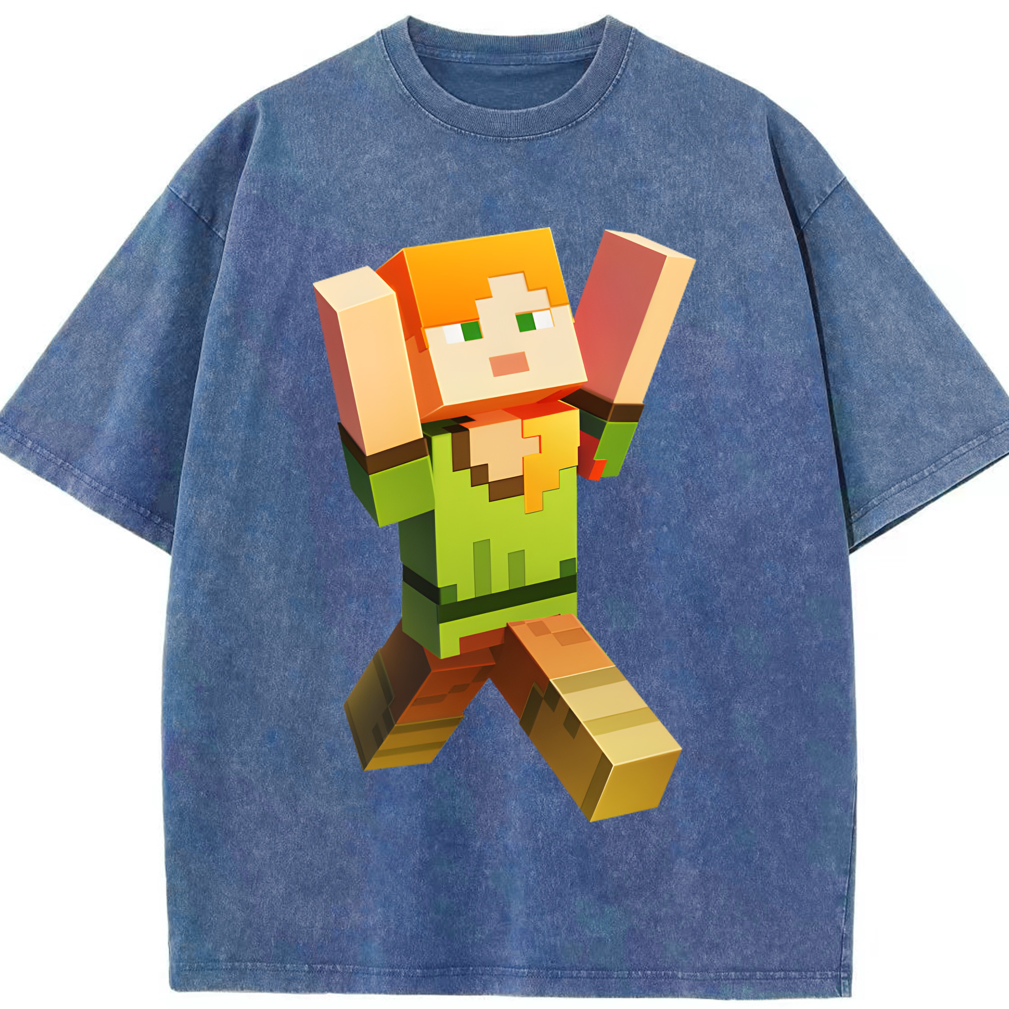 （画像用） マインクラフト ブロックの世界 Minecraft MC Block world 綿100% ヴィンテージ風 半袖Tシャツ（フロントプリント）