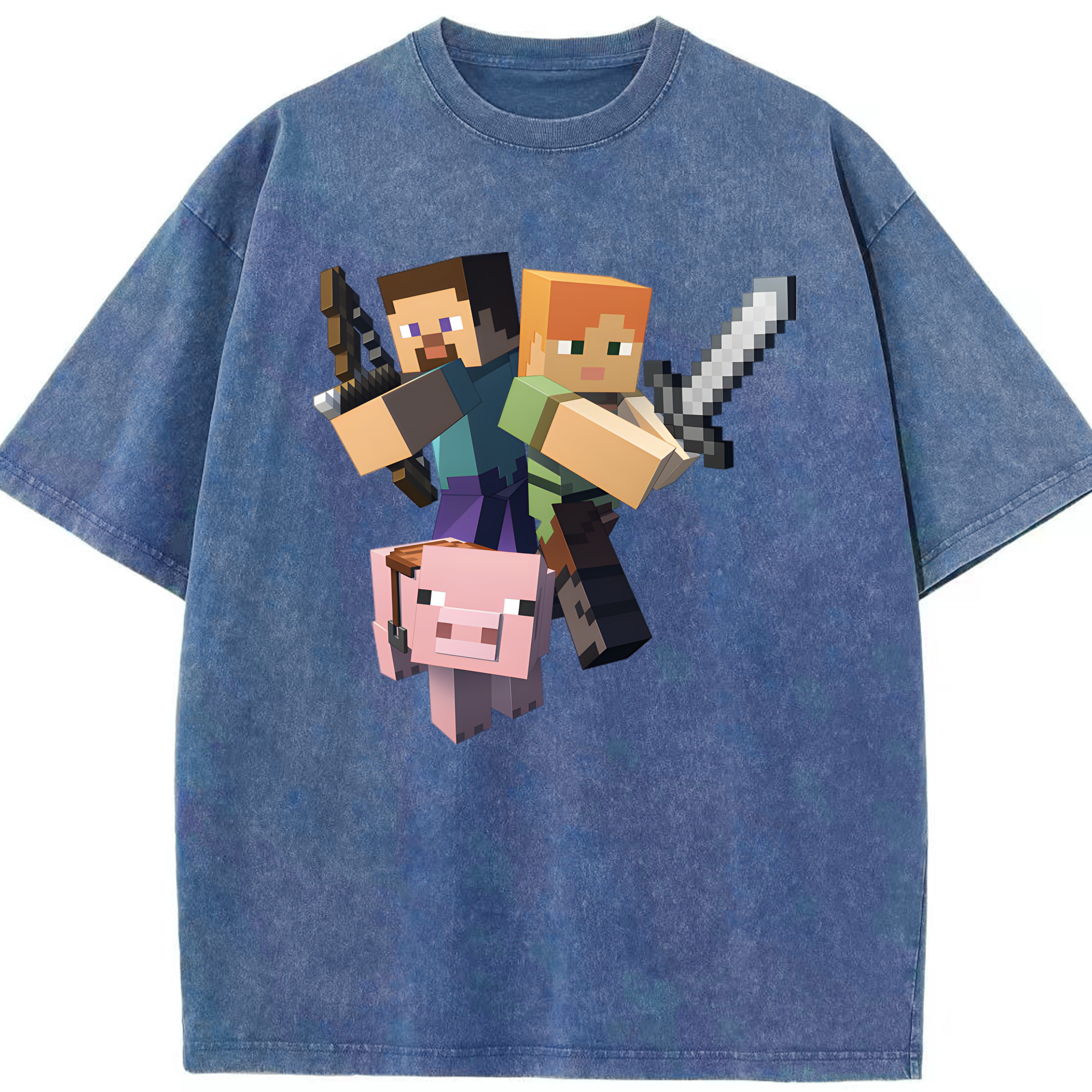 （画像用） マインクラフト ブロックの世界 Minecraft MC Block world 綿100% ヴィンテージ風 半袖Tシャツ（フロントプリント）