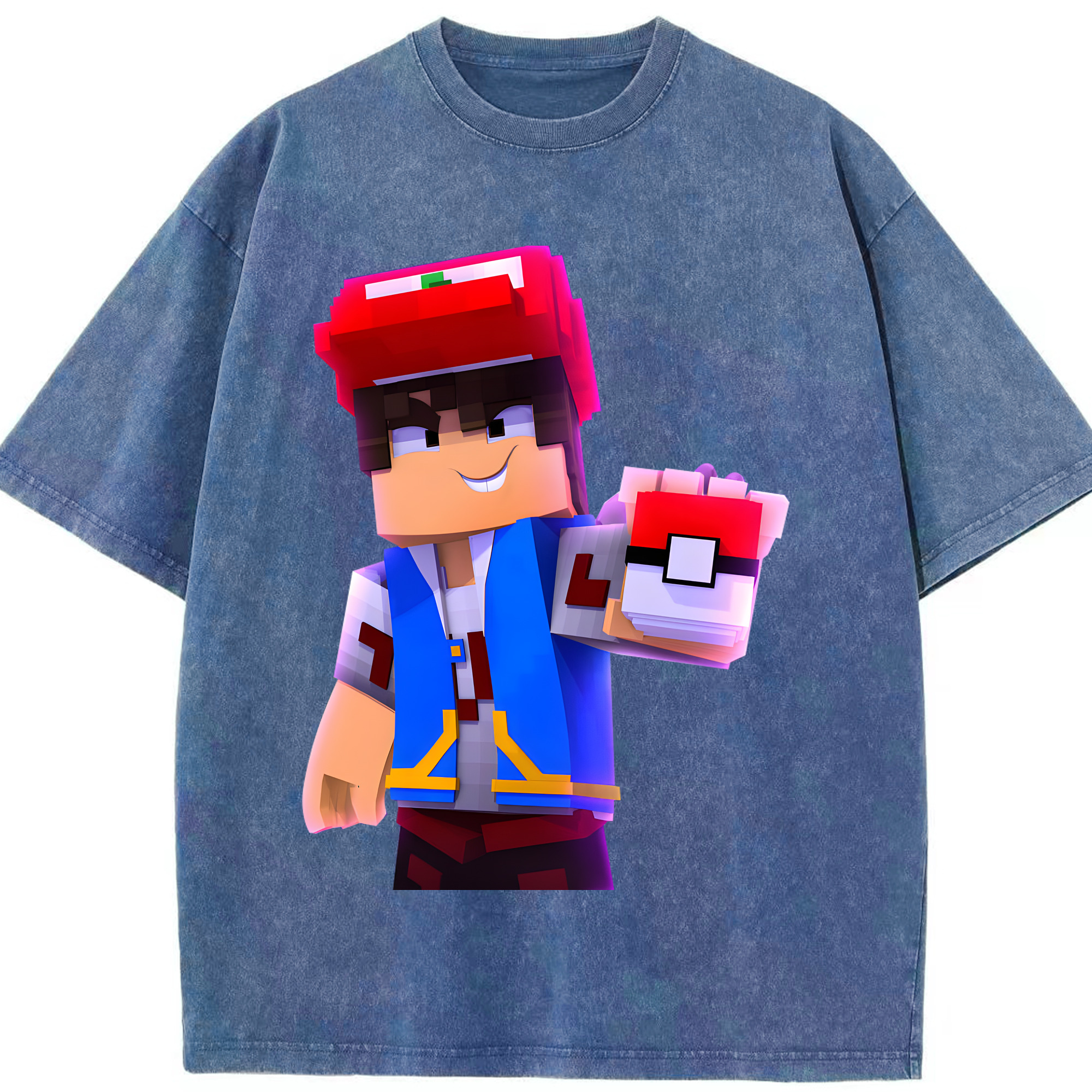 （画像用） マインクラフト ブロックの世界 Minecraft MC Block world 綿100% ヴィンテージ風 半袖Tシャツ（フロントプリント）