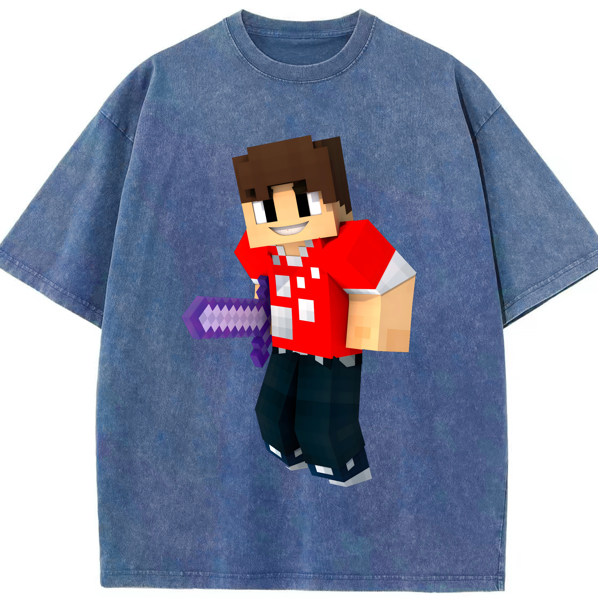 （画像用） マインクラフト ブロックの世界 Minecraft MC Block world 綿100% ヴィンテージ風 半袖Tシャツ（フロントプリント）