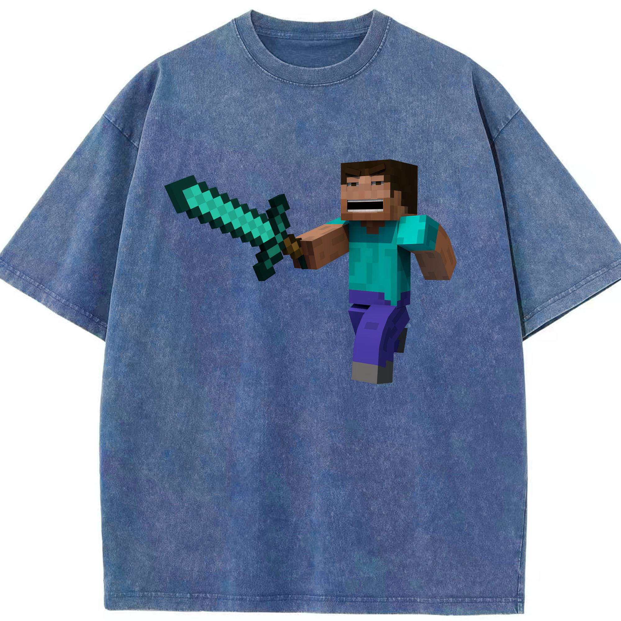 （画像用） マインクラフト ブロックの世界 Minecraft MC Block world 綿100% ヴィンテージ風 半袖Tシャツ（フロントプリント）