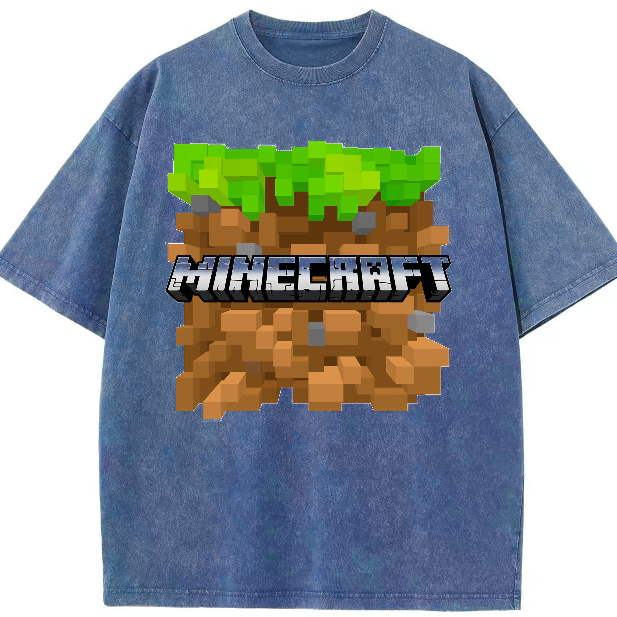 （画像用） マインクラフト ブロックの世界 Minecraft MC Block world 綿100% ヴィンテージ風 半袖Tシャツ（フロントプリント）