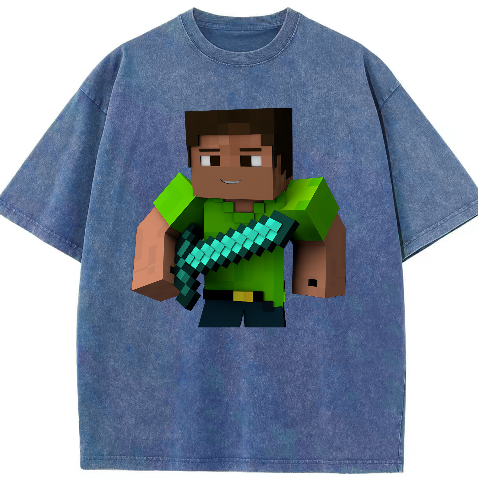 （画像用） マインクラフト ブロックの世界 Minecraft MC Block world 綿100% ヴィンテージ風 半袖Tシャツ（フロントプリント）