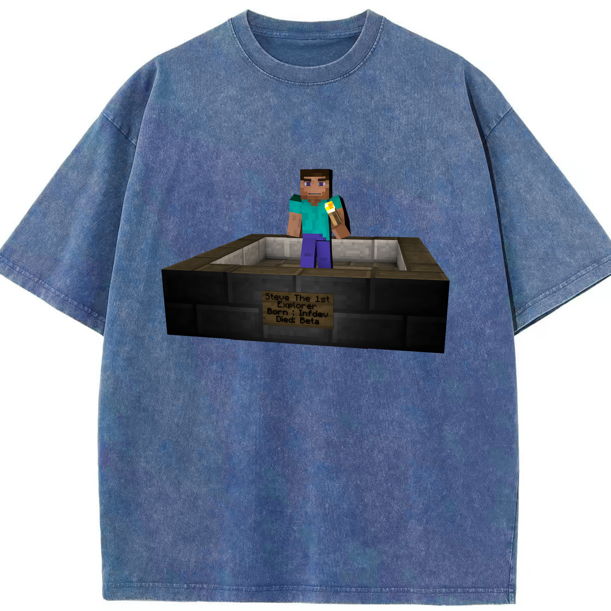 （画像用） マインクラフト ブロックの世界 Minecraft MC Block world 綿100% ヴィンテージ風 半袖Tシャツ（フロントプリント）