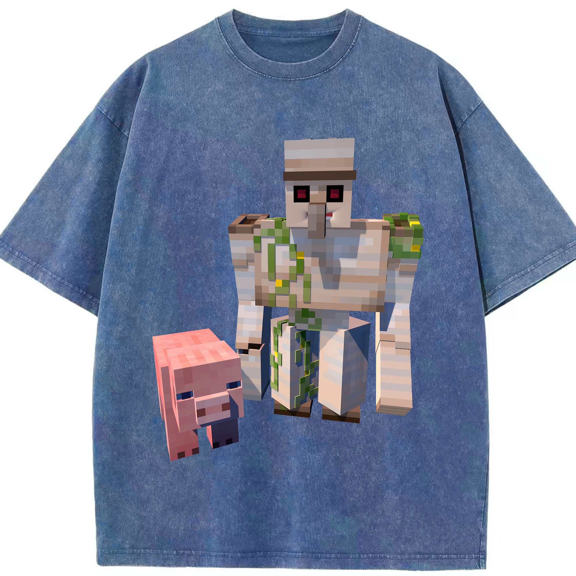 （画像用） マインクラフト ブロックの世界 Minecraft MC Block world 綿100% ヴィンテージ風 半袖Tシャツ（フロントプリント）