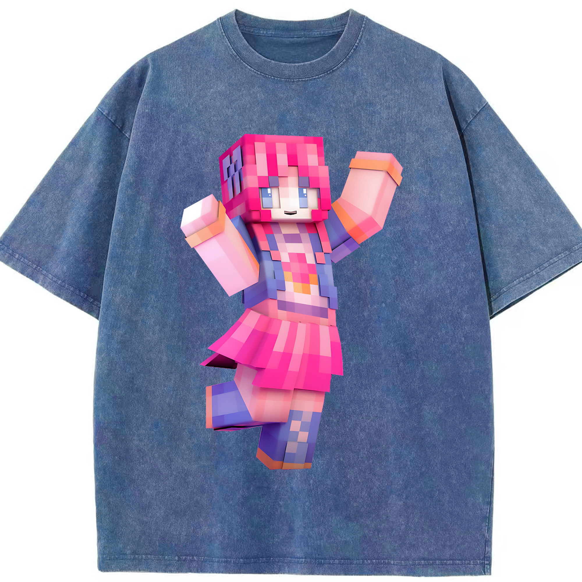 （画像用） マインクラフト ブロックの世界 Minecraft MC Block world 綿100% ヴィンテージ風 半袖Tシャツ（フロントプリント）
