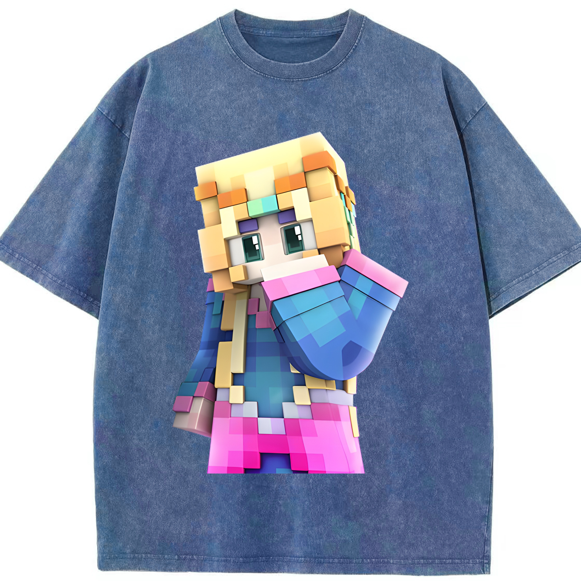 （画像用） マインクラフト ブロックの世界 Minecraft MC Block world 綿100% ヴィンテージ風 半袖Tシャツ（フロントプリント）