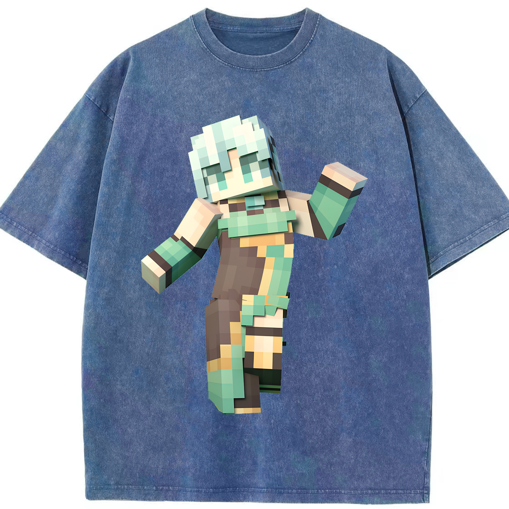 （画像用） マインクラフト ブロックの世界 Minecraft MC Block world 綿100% ヴィンテージ風 半袖Tシャツ（フロントプリント）